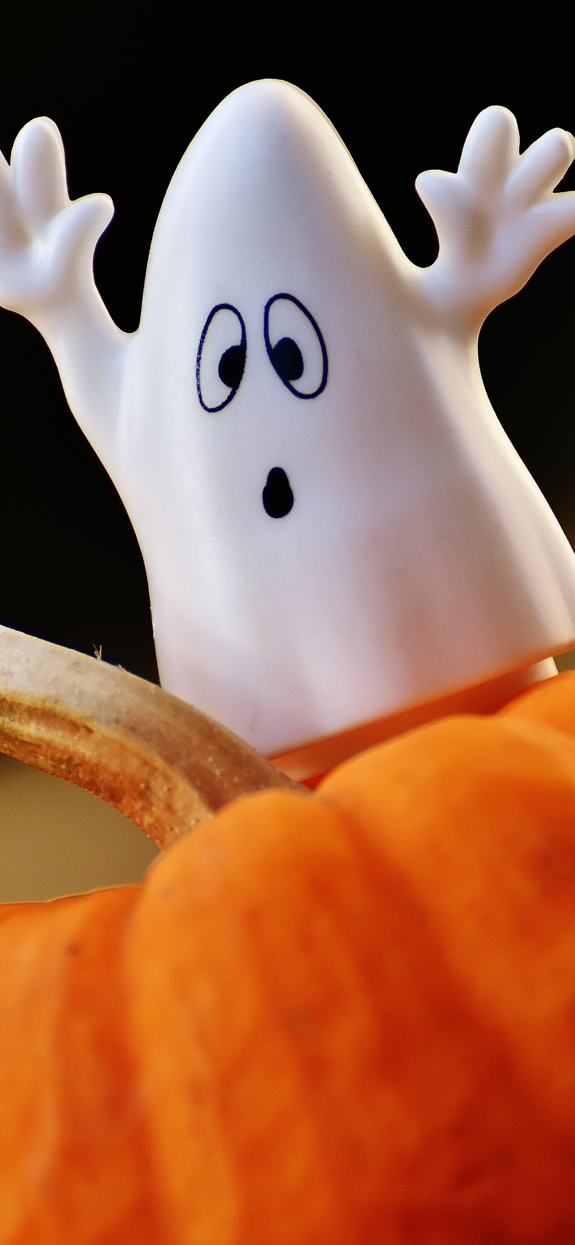 Ghost, Orange, Finger, Hand, Pumpkin. Wallpaper in 1125x2436 Resolution