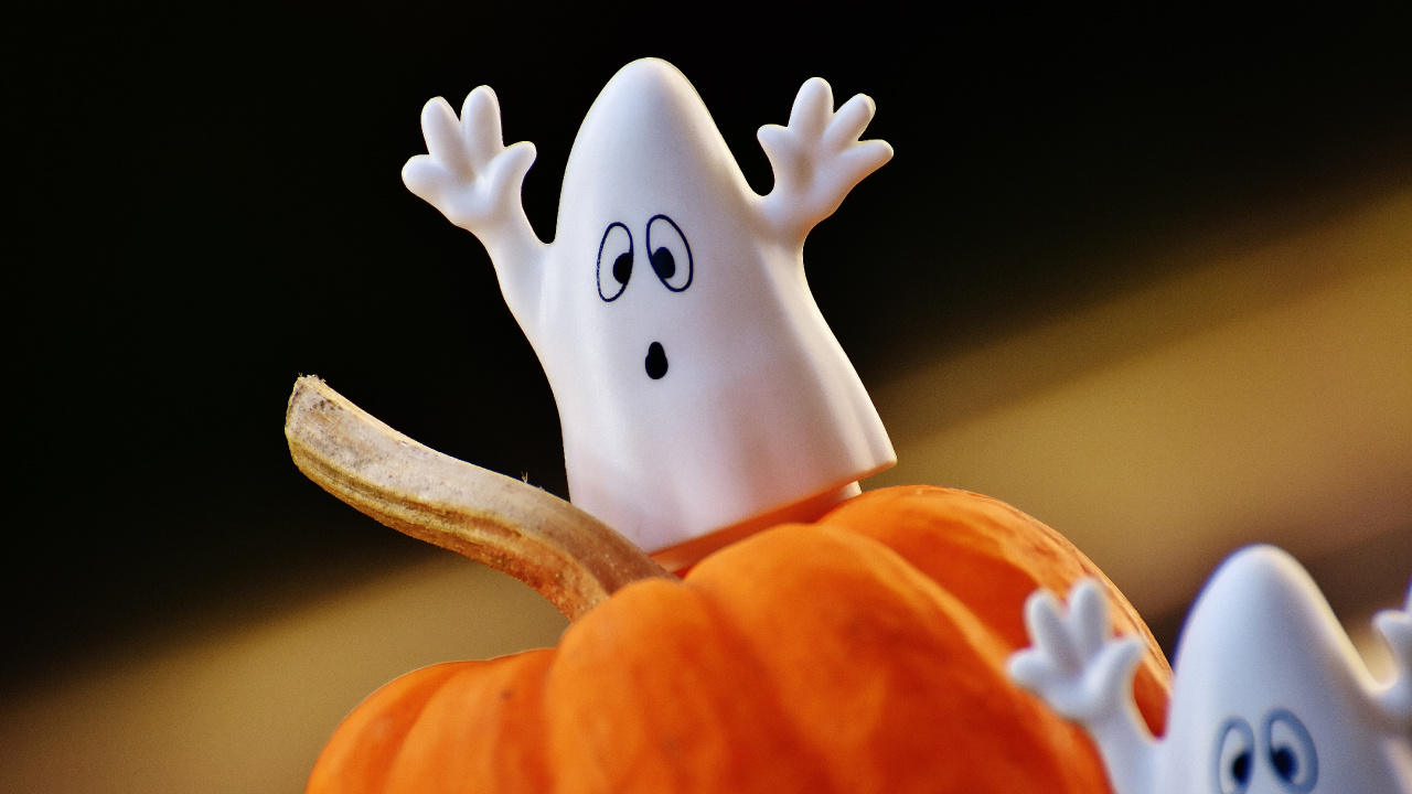Ghost, Orange, Finger, Hand, Pumpkin. Wallpaper in 1280x720 Resolution