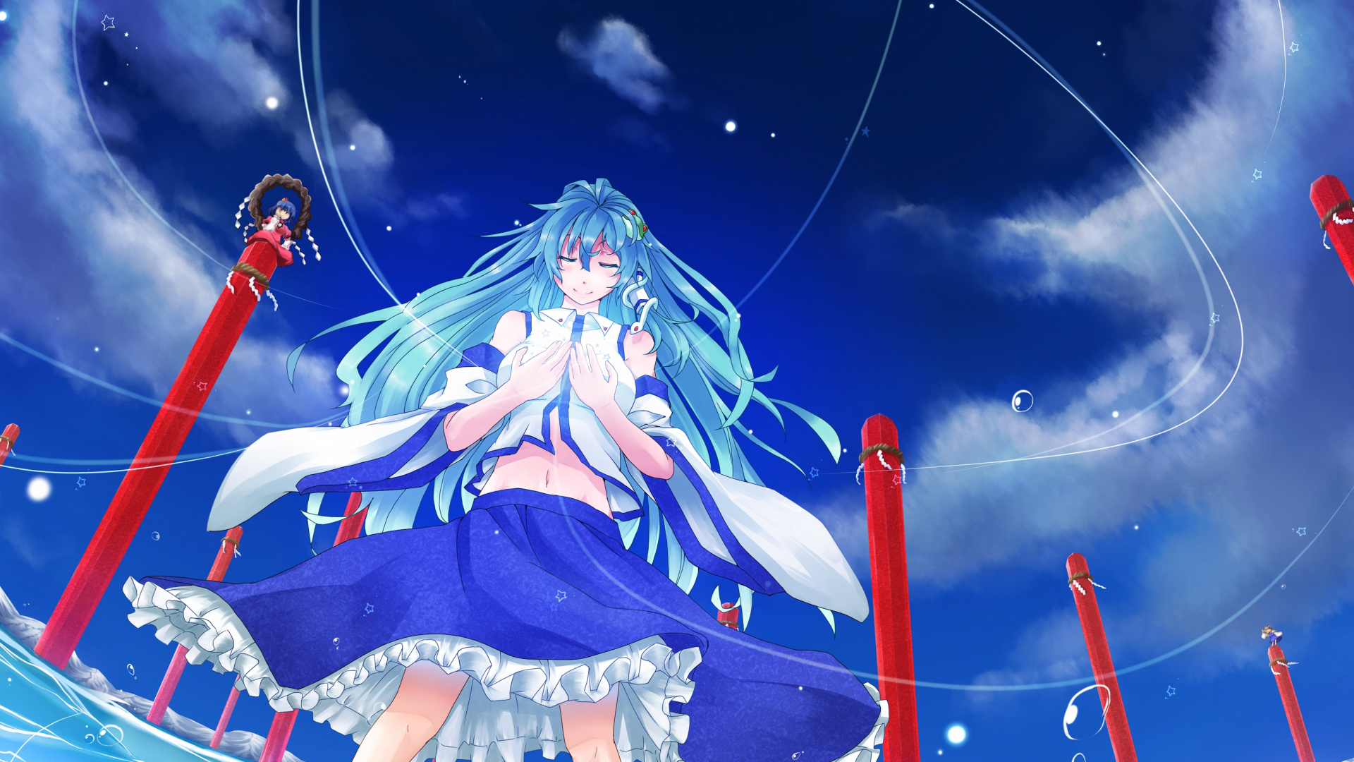 Femme Aux Cheveux Verts en Personnage D'anime Robe Bleu et Blanc. Wallpaper in 1920x1080 Resolution