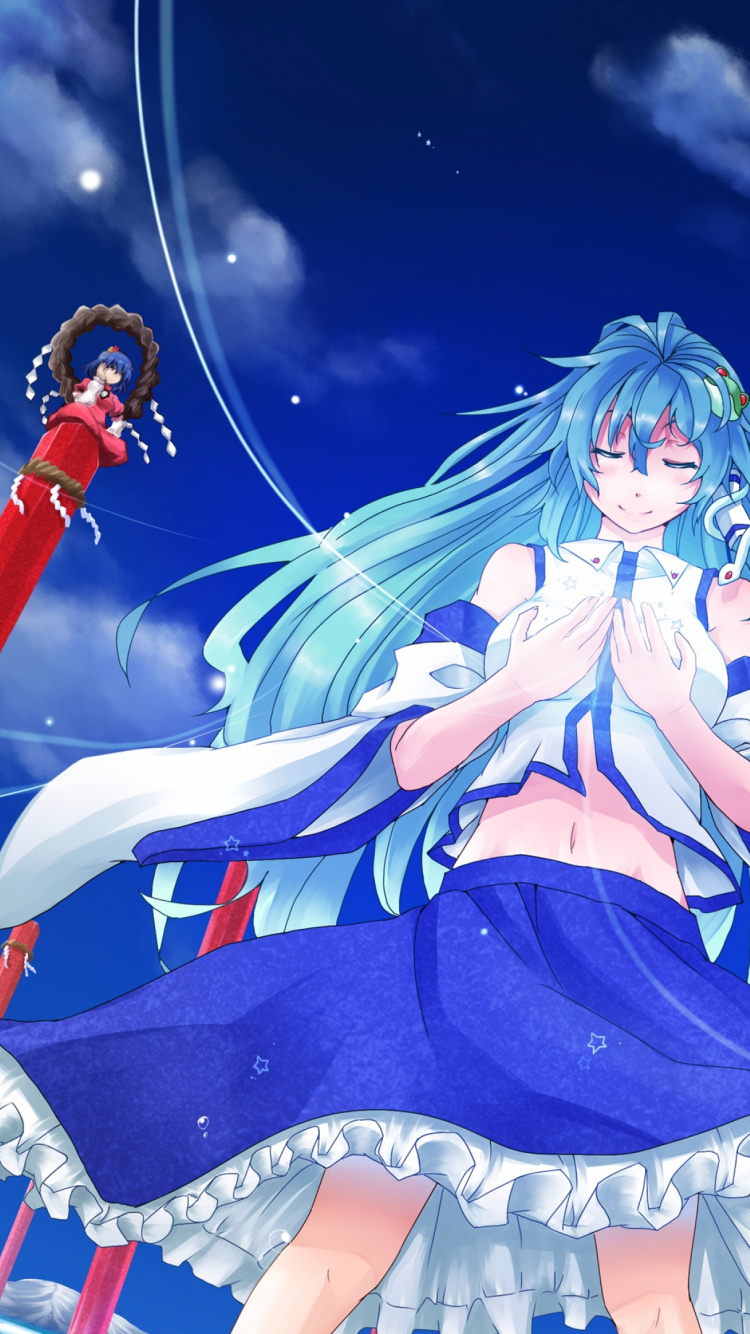 Femme Aux Cheveux Verts en Personnage D'anime Robe Bleu et Blanc. Wallpaper in 750x1334 Resolution