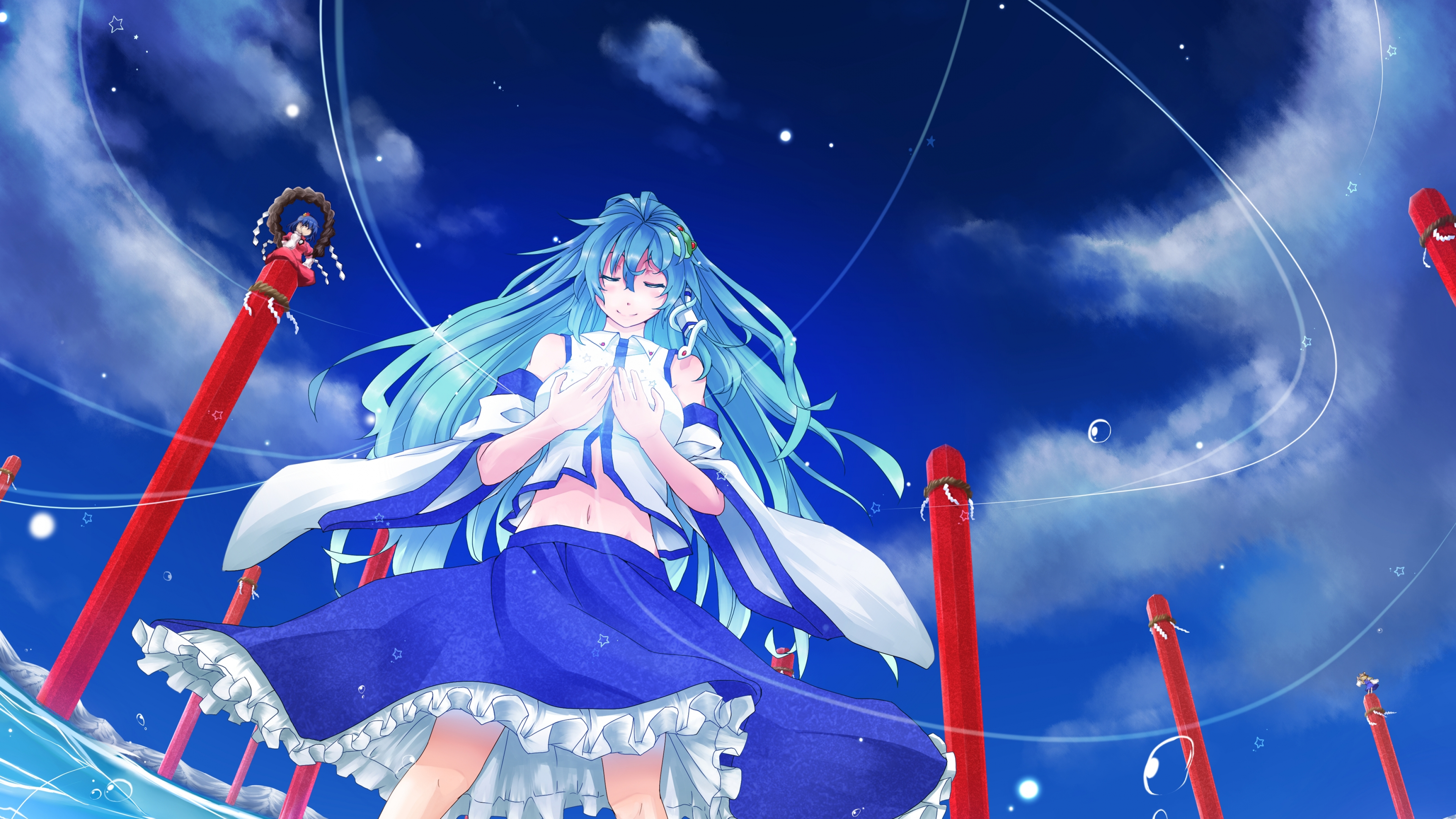 Grünhaarige Frau im Blau-weißen Kleid Anime-Charakter. Wallpaper in 3840x2160 Resolution