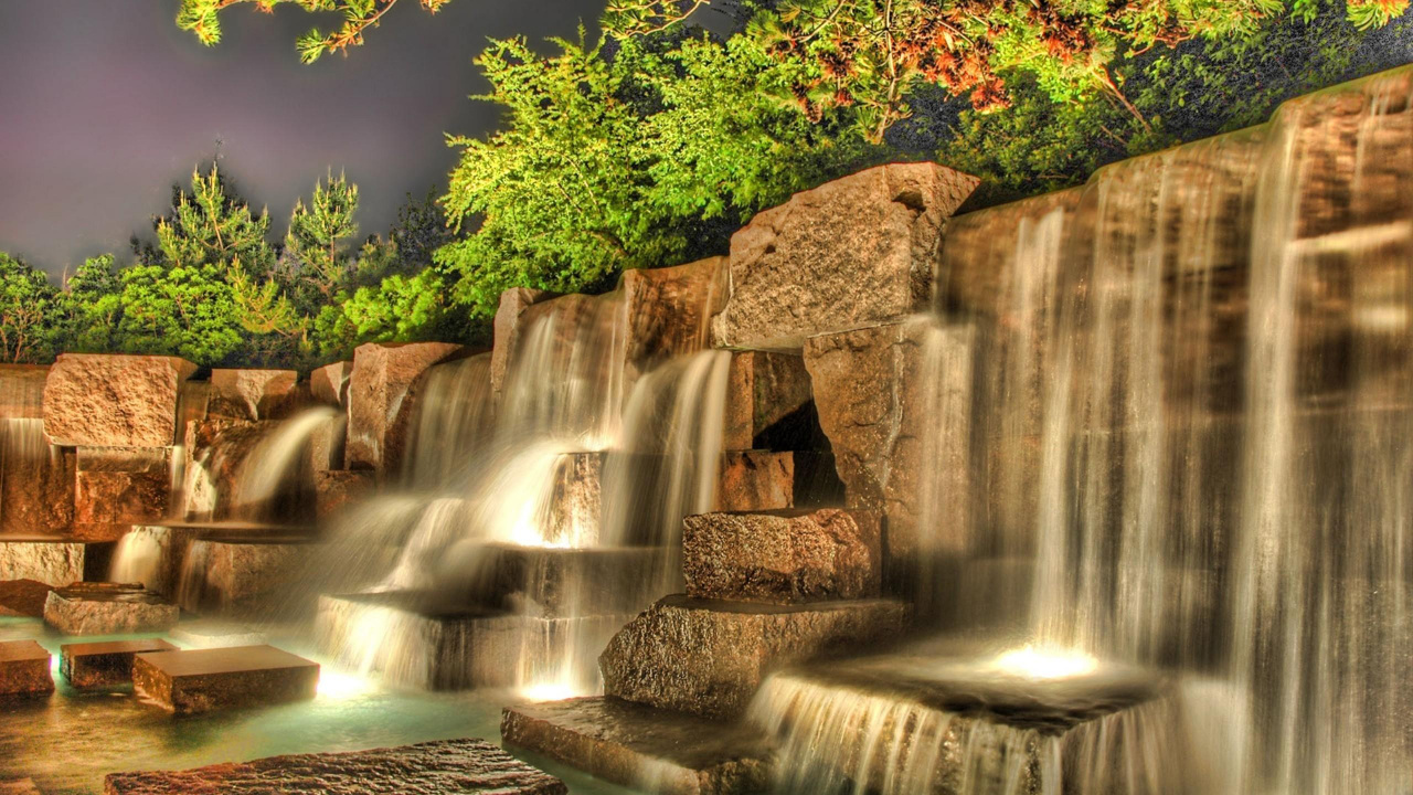 Water Falls Near Green Trees During Daytime. Wallpaper in 1280x720 Resolution