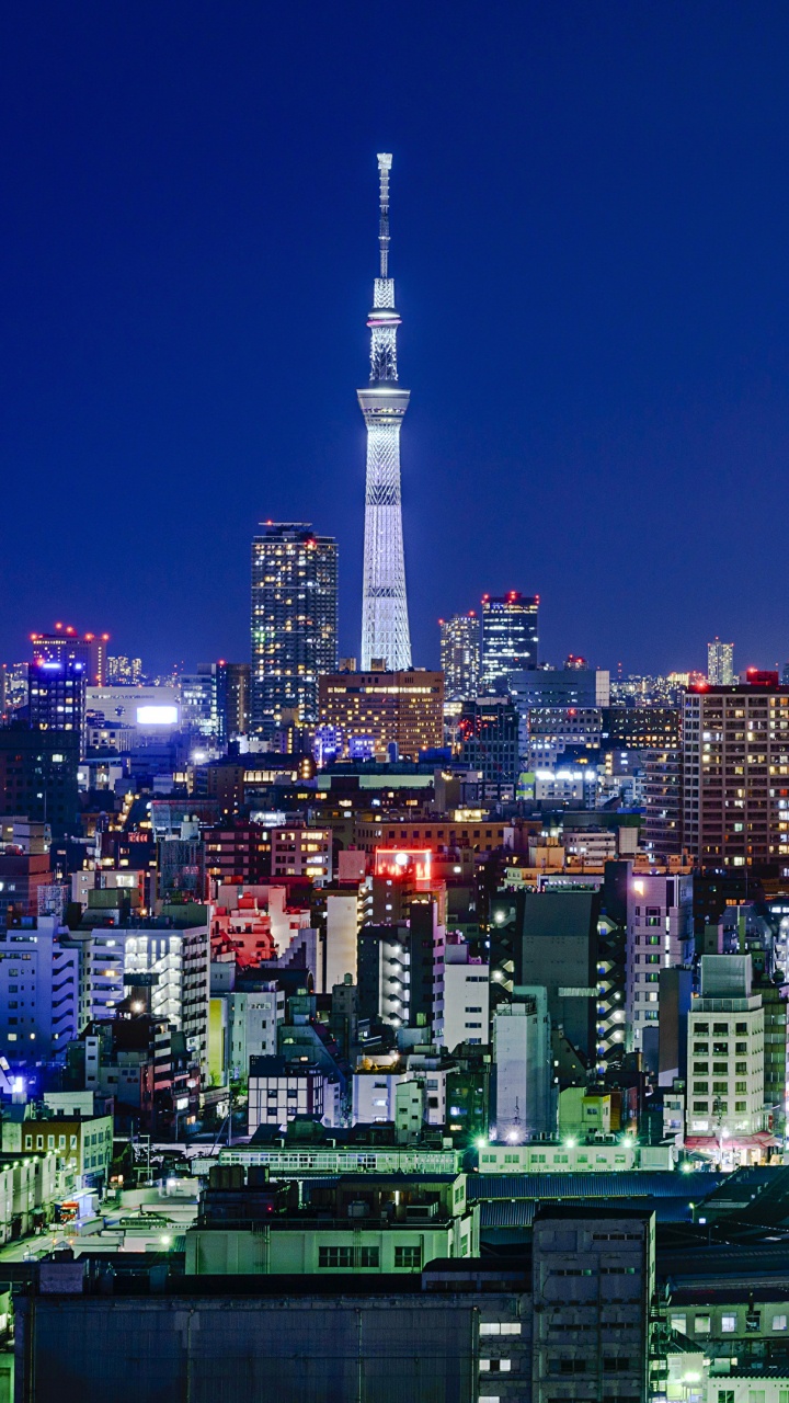 City Skyline During Night Time. Wallpaper in 720x1280 Resolution