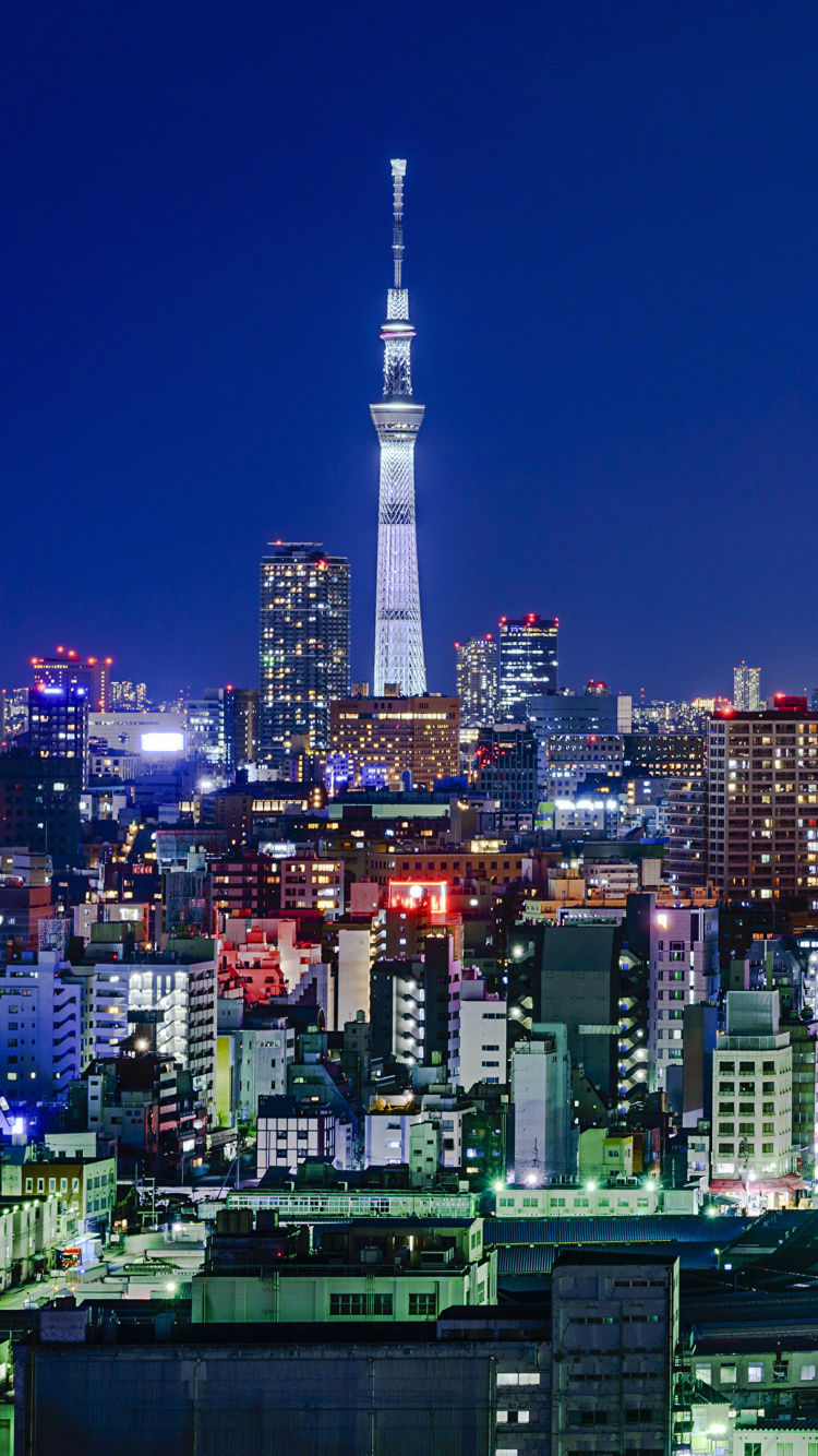 Horizonte de la Ciudad Durante la Noche. Wallpaper in 750x1334 Resolution