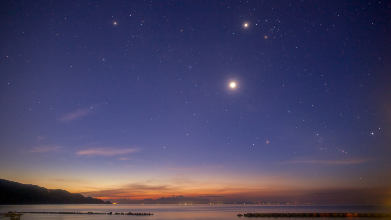 Blue Sky With White Clouds During Sunset. Wallpaper in 1366x768 Resolution