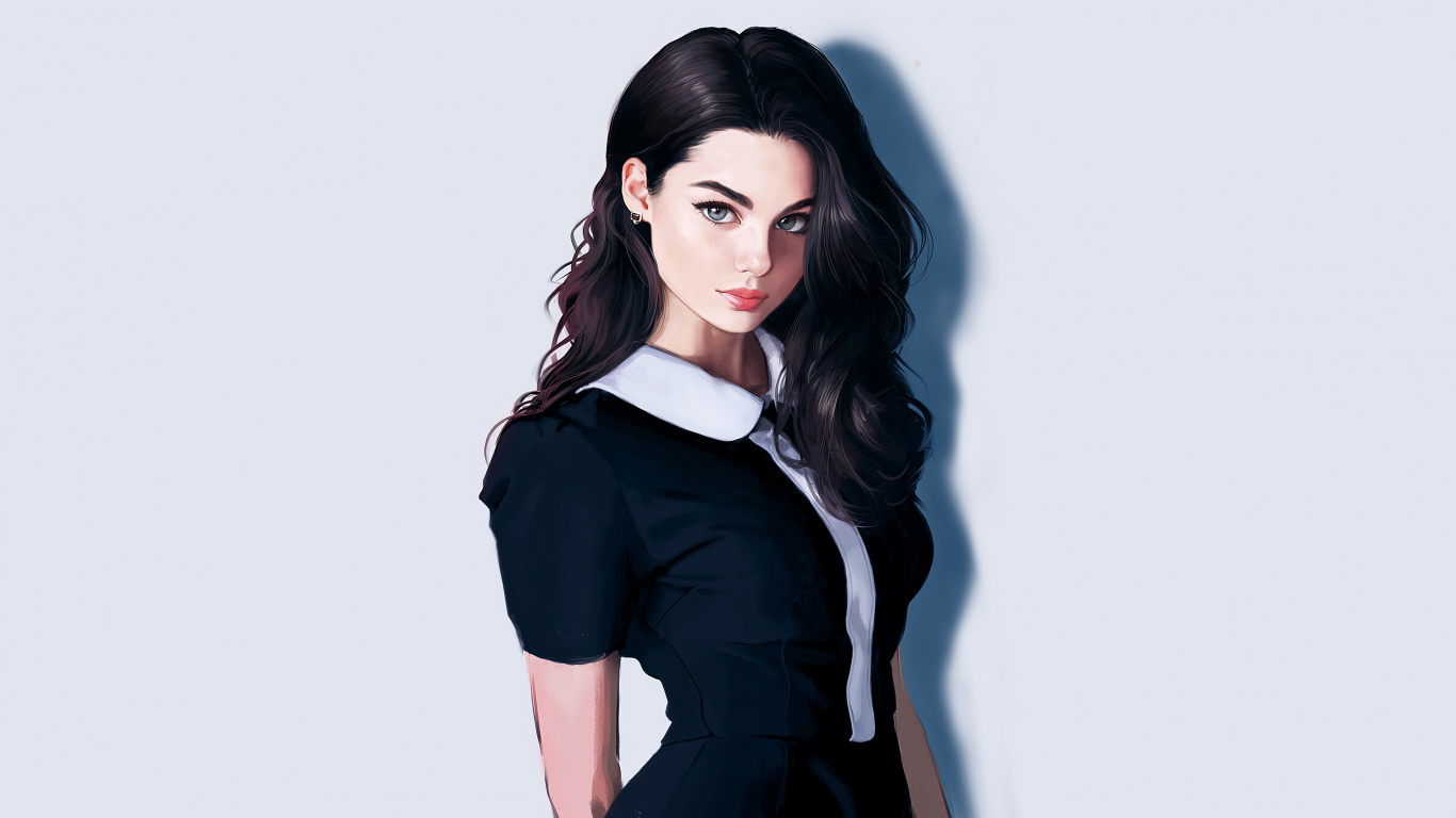 Black Hair Digital Art Girl, Digital Art, Art, Drawing, Painting. Wallpaper in 1366x768 Resolution