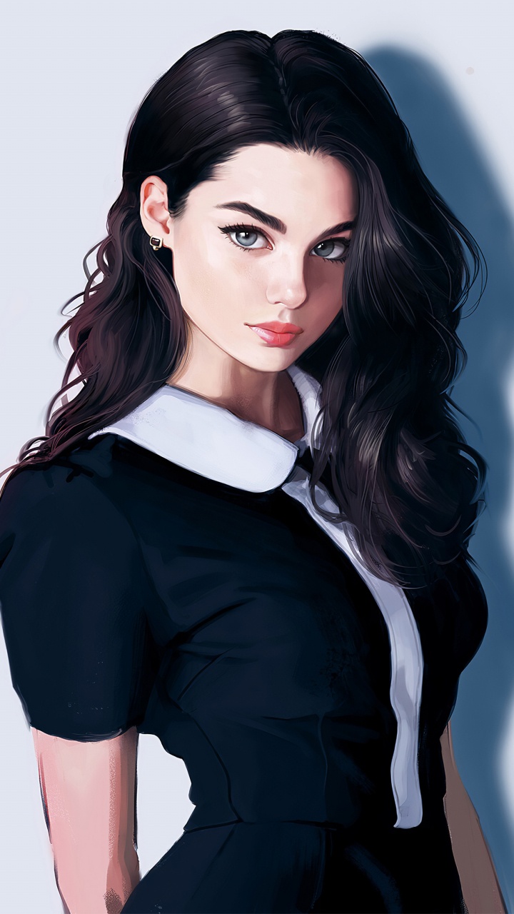 Black Hair Digital Art Girl, Digital Art, Art, Drawing, Painting. Wallpaper in 720x1280 Resolution