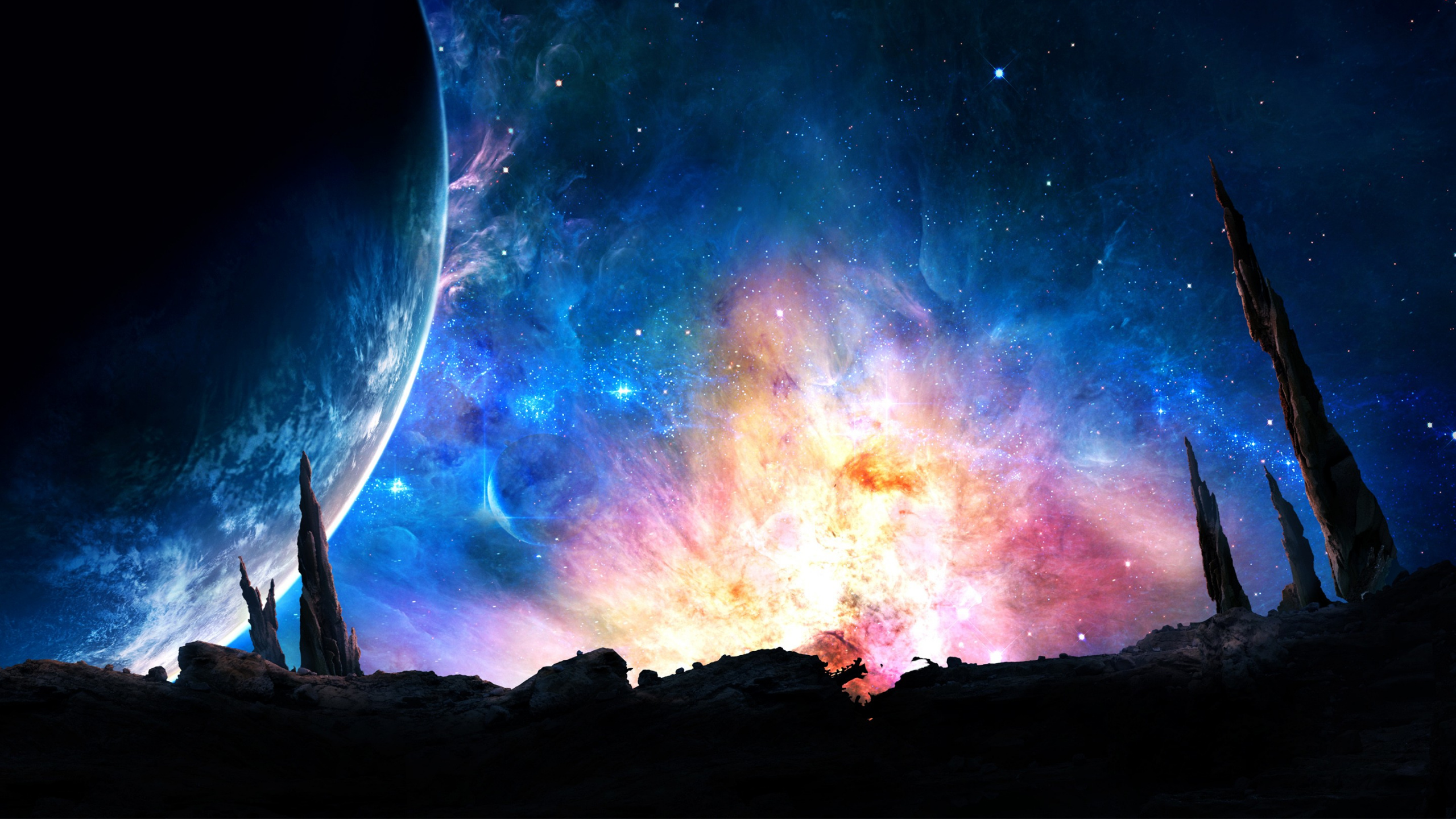 Silhouette de Montagne Sous Ciel Bleu. Wallpaper in 2560x1440 Resolution