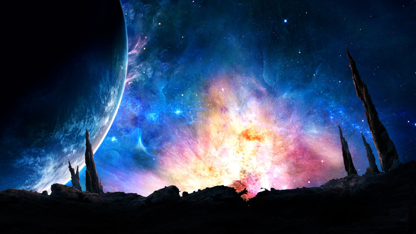 Silueta de Montaña Bajo un Cielo Azul. Wallpaper in 1366x768 Resolution