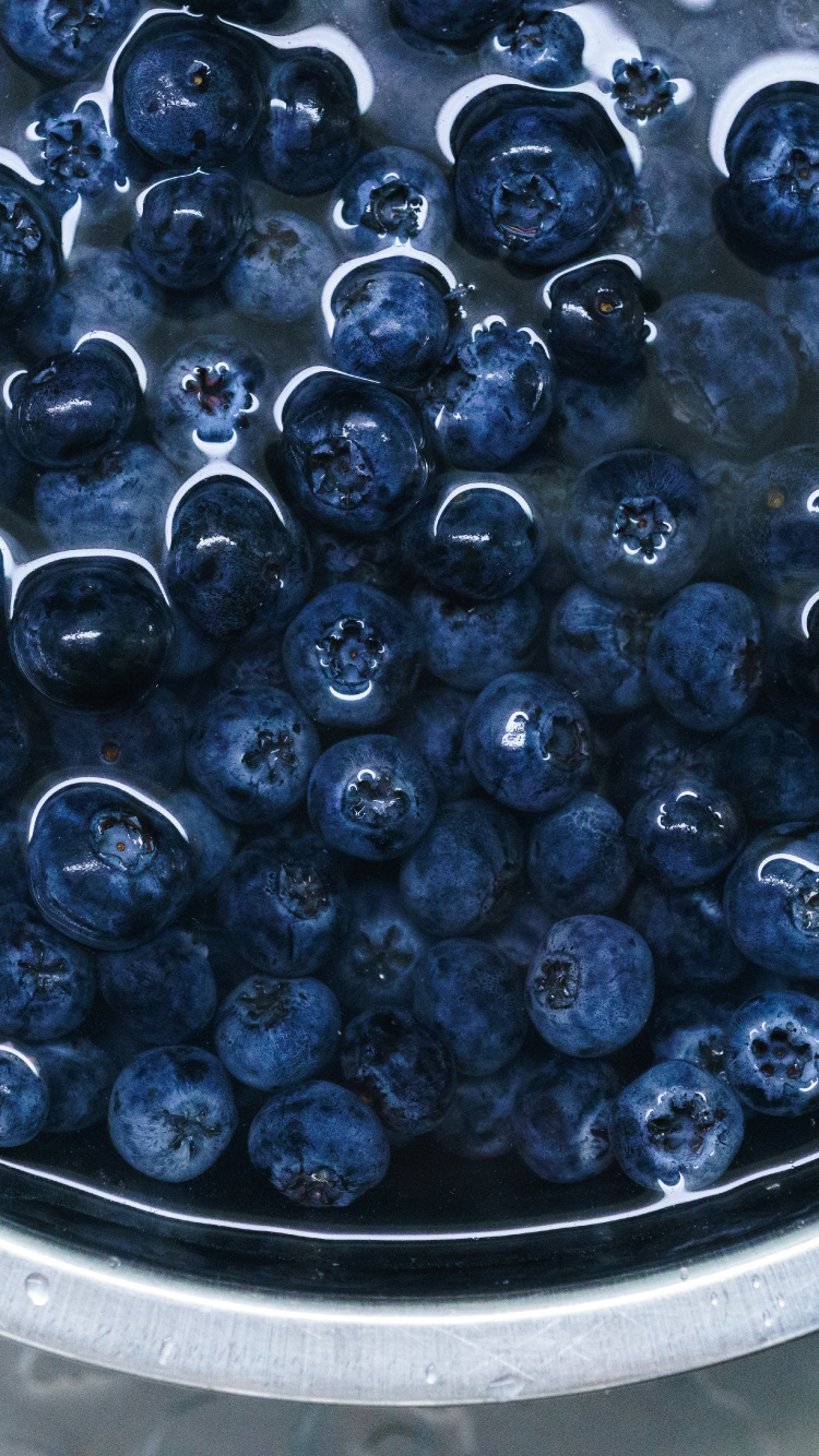Blue Berries on Black Round Container. Wallpaper in 750x1334 Resolution