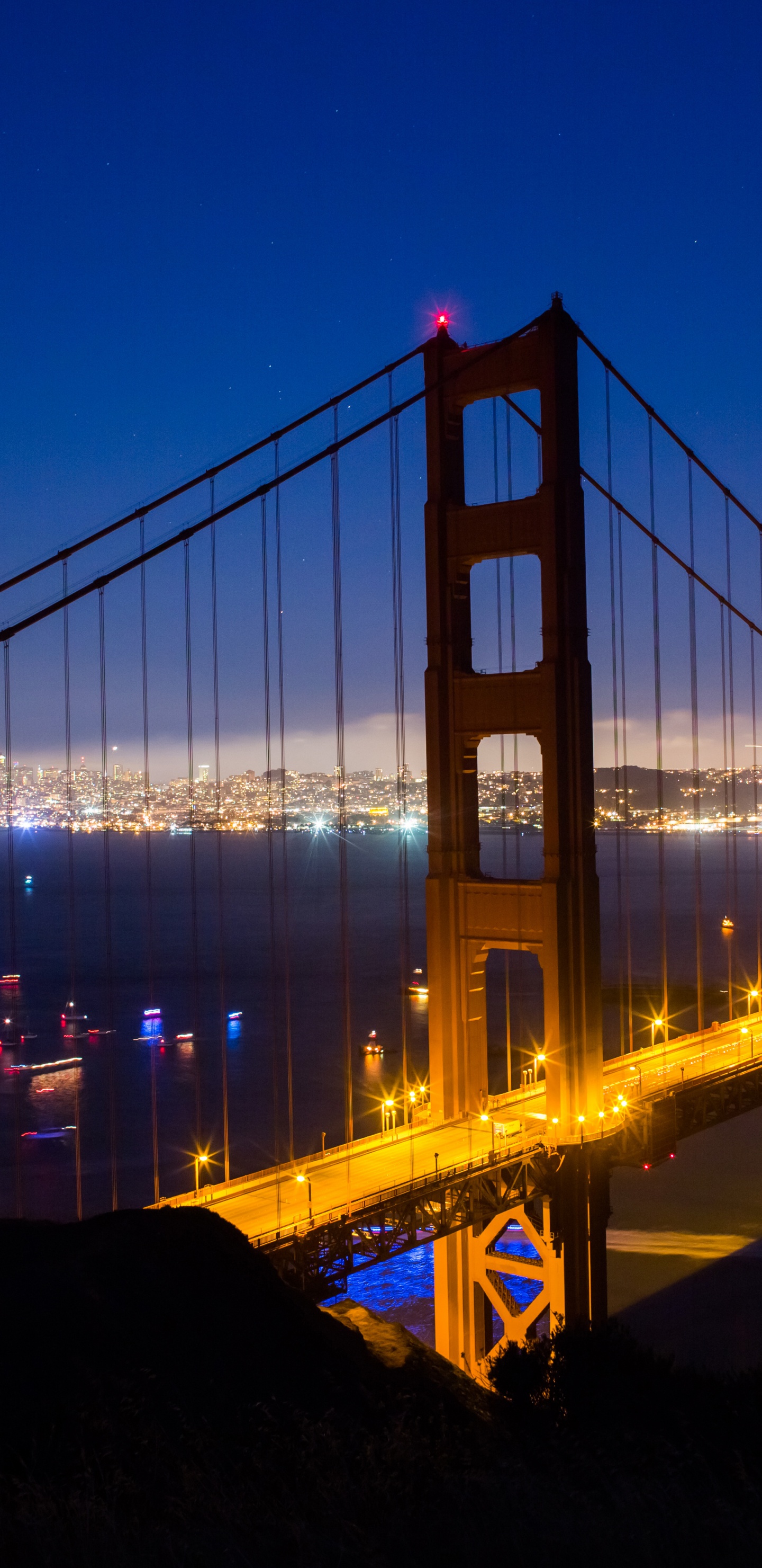 Golden Gate Bridge Bei Nacht Night. Wallpaper in 1440x2960 Resolution