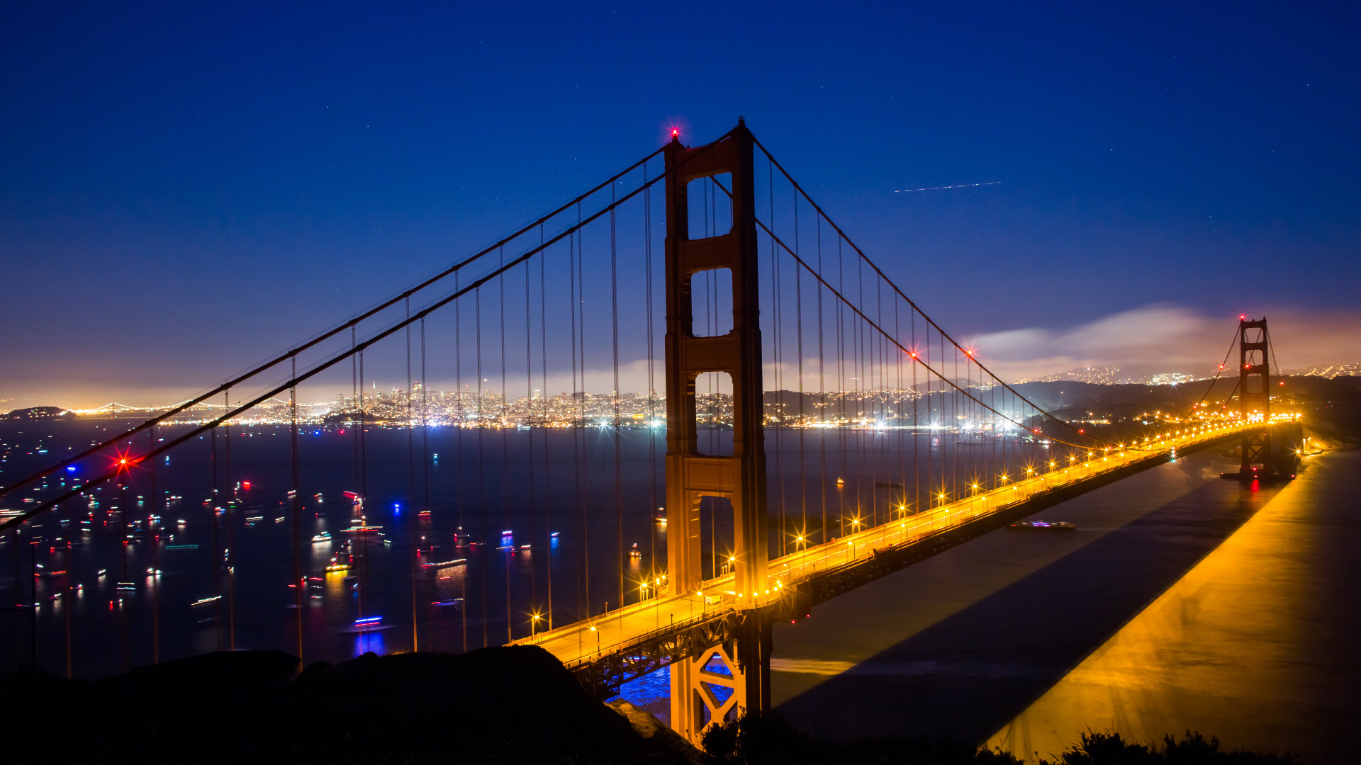 Golden Gate Bridge Bei Nacht Night. Wallpaper in 1920x1080 Resolution