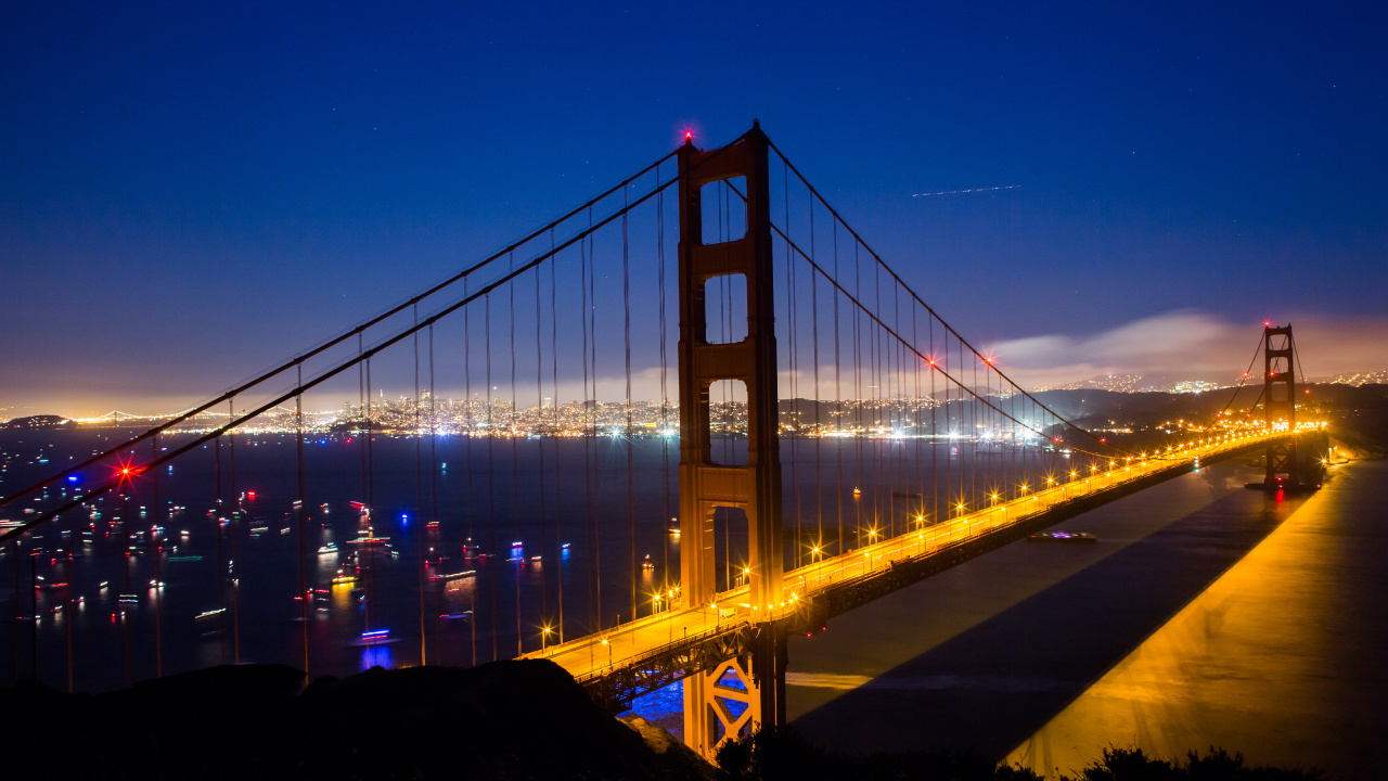 Golden Gate Bridge During Night Time. Wallpaper in 1280x720 Resolution