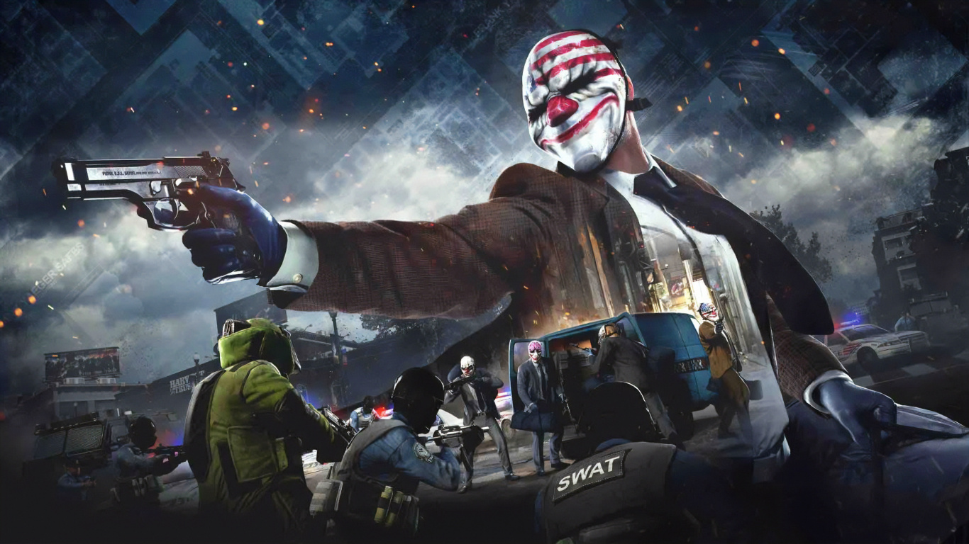 Payday 2, 505 Spiele, Xbox One, Nintendo Wechseln, Supervillain. Wallpaper in 1366x768 Resolution
