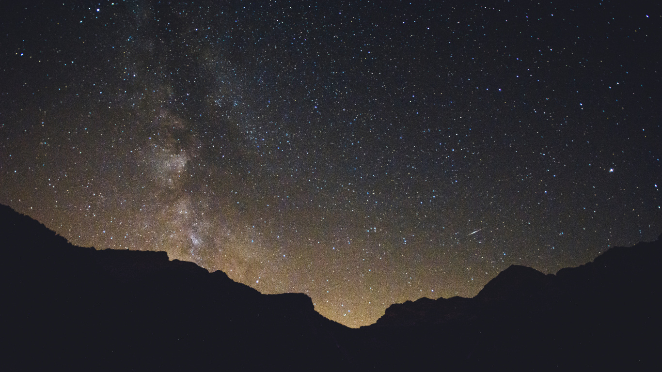 Silhouette of Mountain Under Starry Night. Wallpaper in 1366x768 Resolution