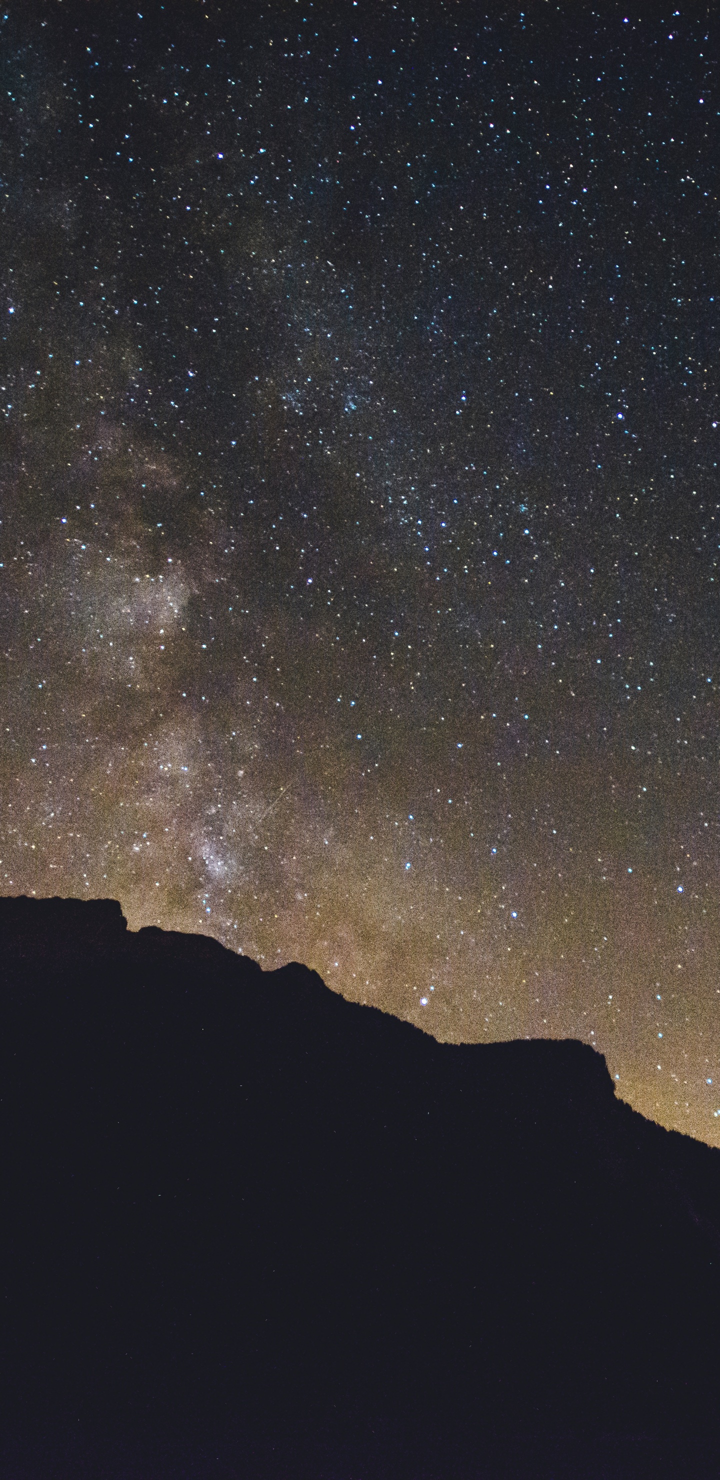 Silhouette of Mountain Under Starry Night. Wallpaper in 1440x2960 Resolution
