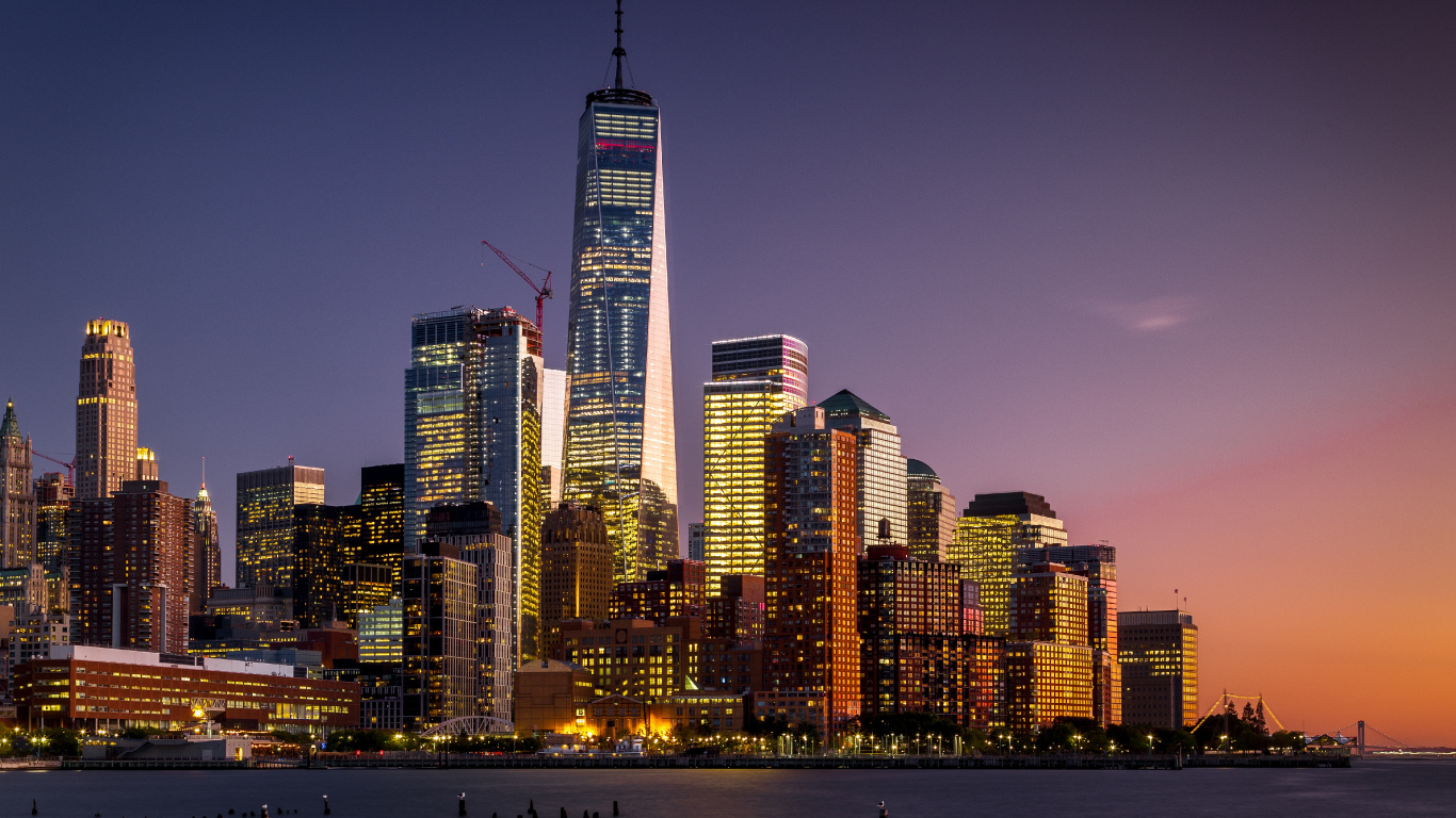 Horizonte de la Ciudad Durante la Noche. Wallpaper in 1366x768 Resolution