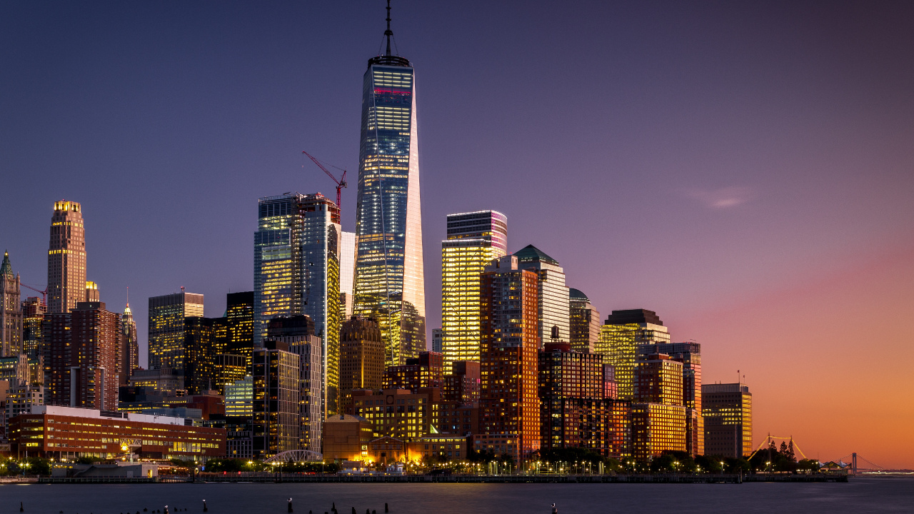 Skyline Der Stadt Bei Nacht Night. Wallpaper in 1280x720 Resolution