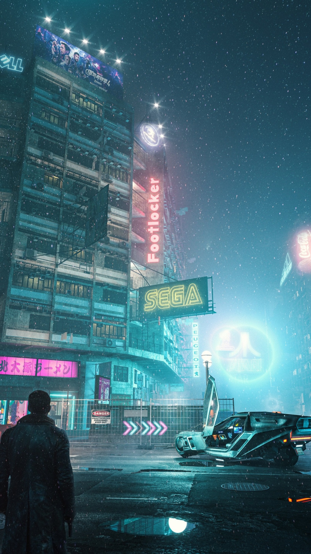 Blade Runner 2049, Officer K, Cyberpunk, Building, Tire. Wallpaper in 1080x1920 Resolution