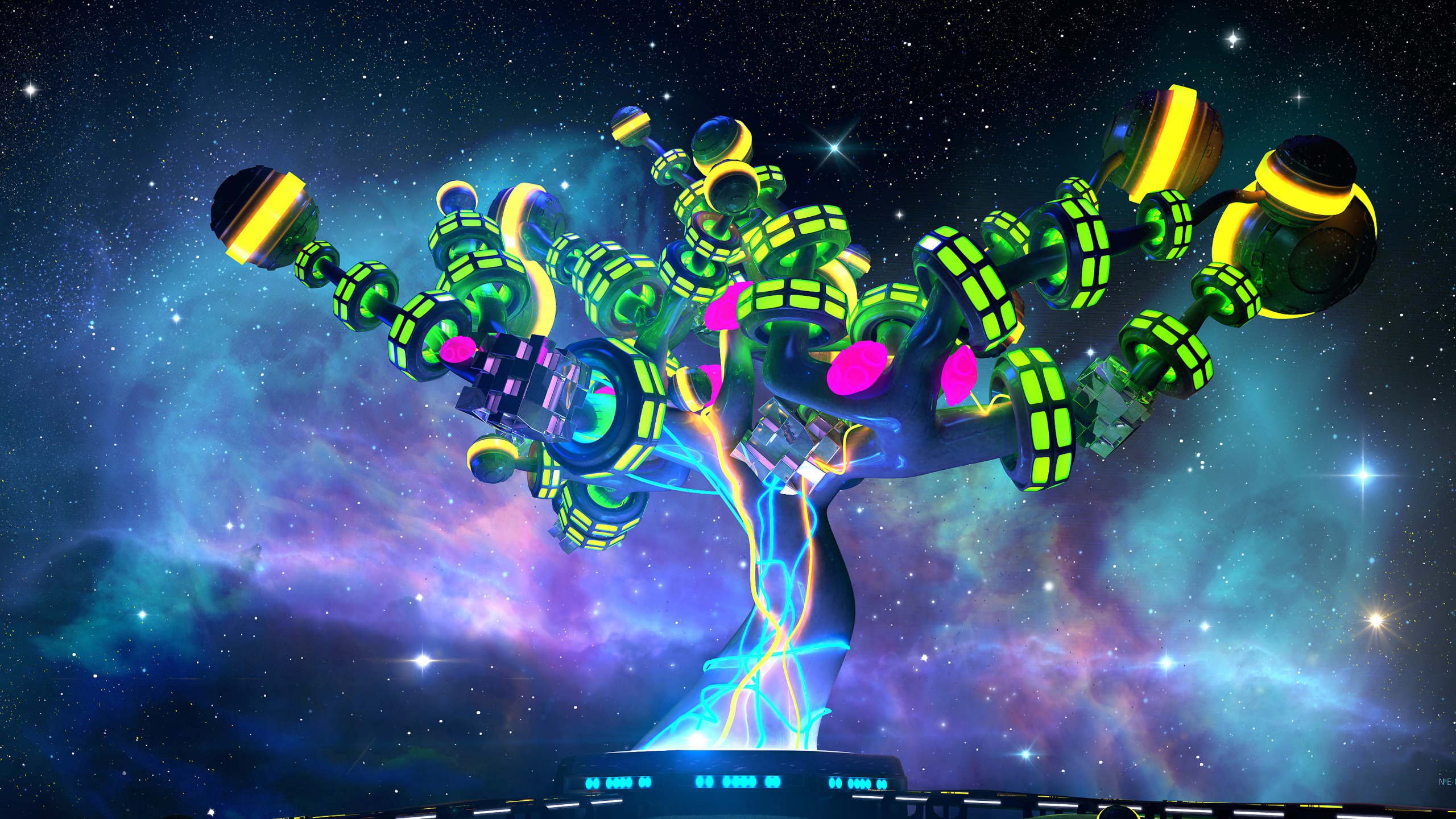 Mann im Grün-schwarzen Anzug Steht Auf Der Bühne. Wallpaper in 2560x1440 Resolution