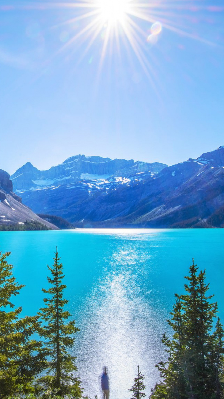 Green Pine Trees Near Lake and Mountain Under Blue Sky During Daytime. Wallpaper in 750x1334 Resolution
