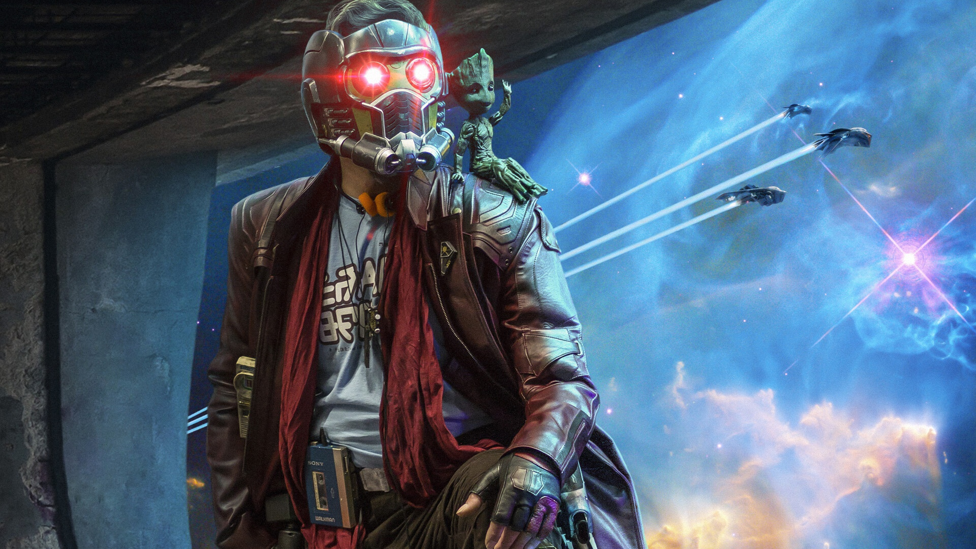 Mann in Schwarzer Lederjacke Mit Maske. Wallpaper in 1920x1080 Resolution