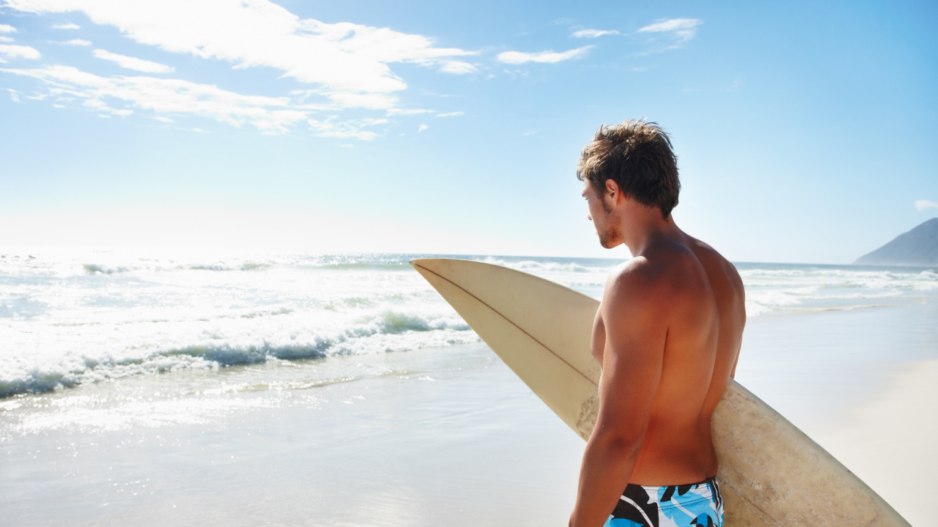 Surfing, Surfboard, Beach, Vacation, Ocean. Wallpaper in 1366x768 Resolution