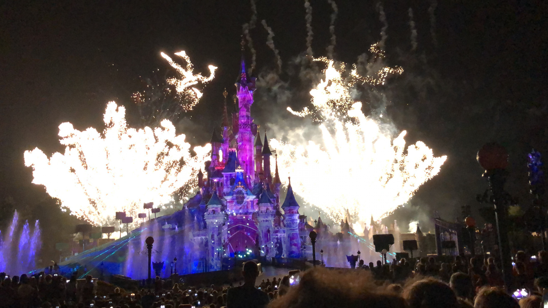 Disneyland, Fireworks, Night, Event, Darkness. Wallpaper in 1920x1080 Resolution