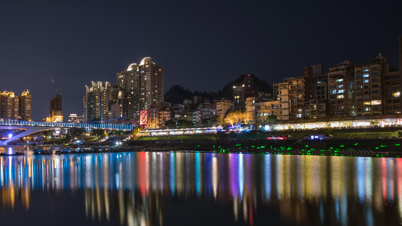Skyline Der Stadt Bei Nacht Night. Wallpaper in 1280x720 Resolution