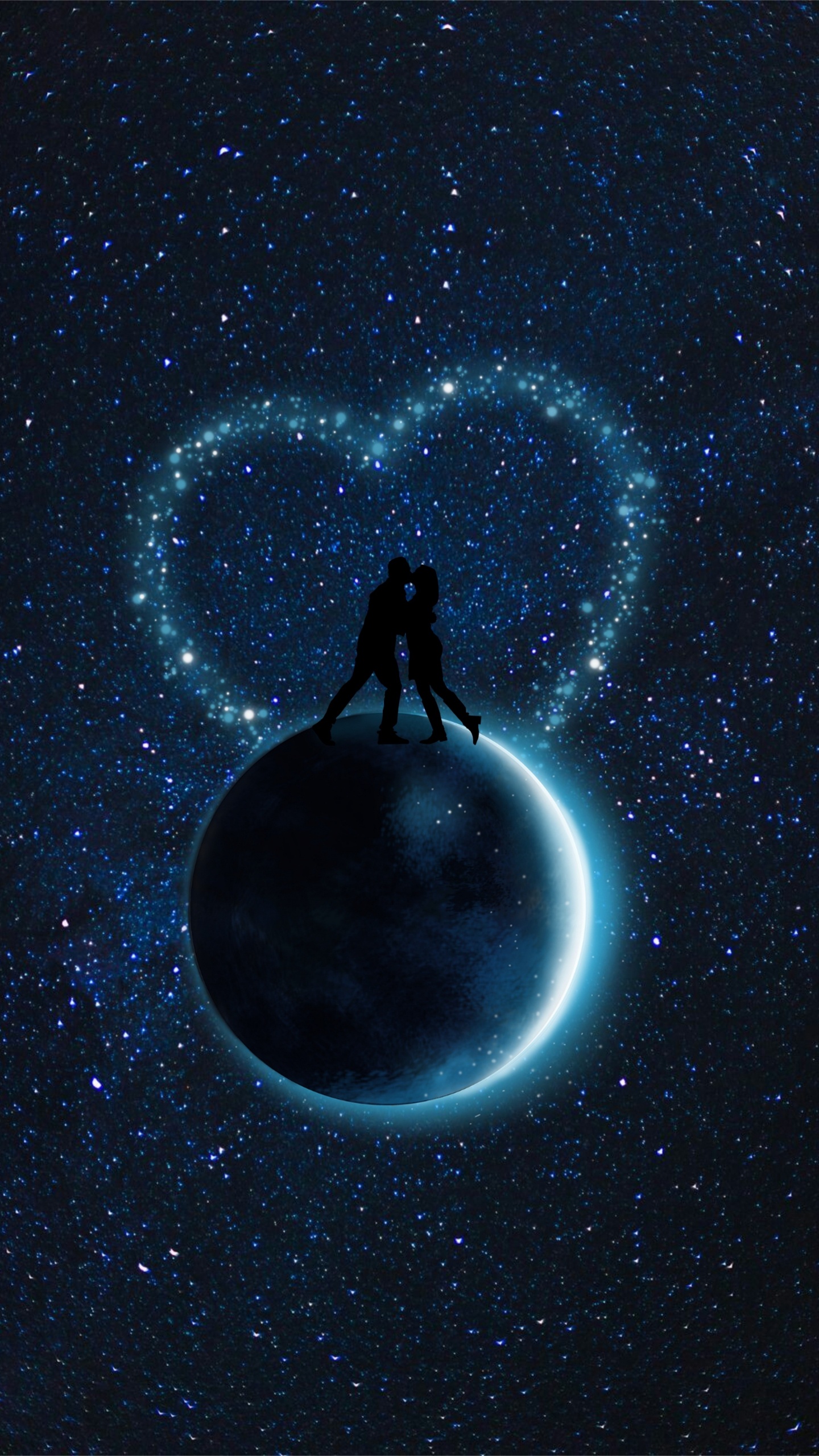 Coeur Blanc et Noir Avec Illustration D'étoiles. Wallpaper in 1440x2560 Resolution