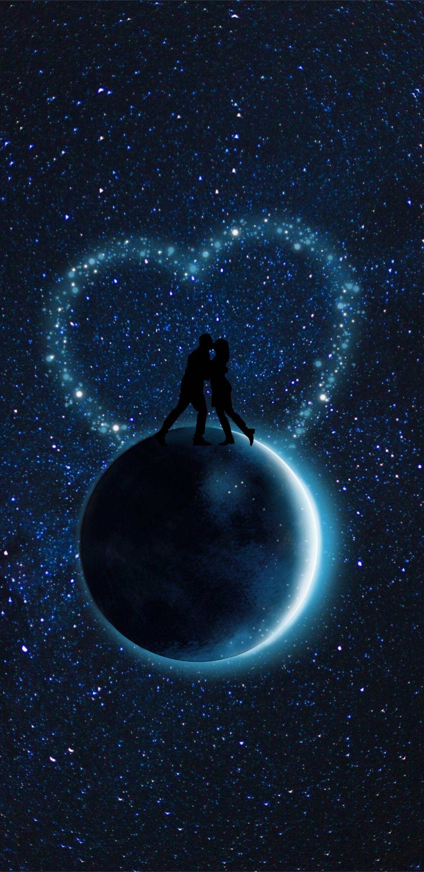 Coeur Blanc et Noir Avec Illustration D'étoiles. Wallpaper in 1440x2960 Resolution