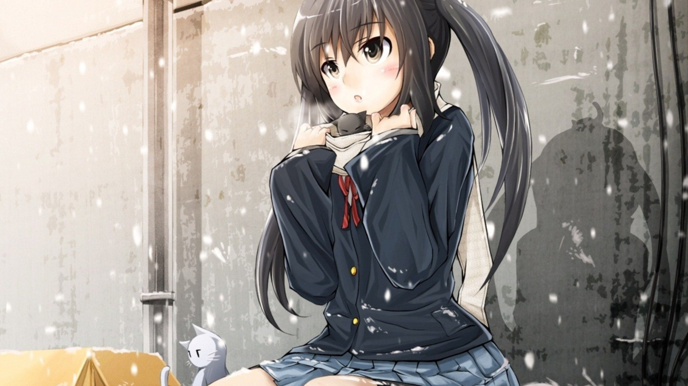 Black Haired Female Anime Character. Wallpaper in 1366x768 Resolution