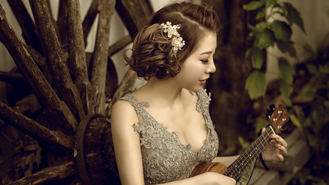 Schönheit, Kopfbedeckung, Frisur, Kleid, Haarschmuck. Wallpaper in 1366x768 Resolution