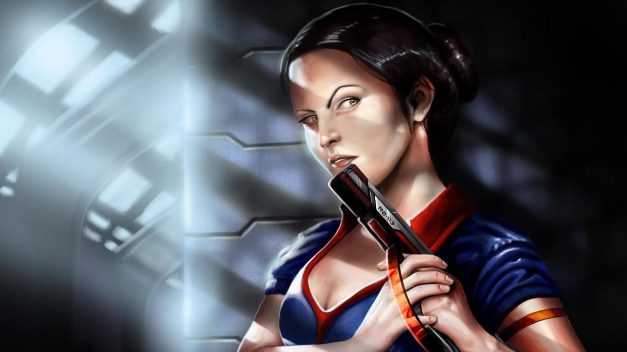 Mujer en la Parte Superior Del Tanque de Rayas Azules y Negras Sosteniendo un Rifle Negro y Marrón. Wallpaper in 1280x720 Resolution