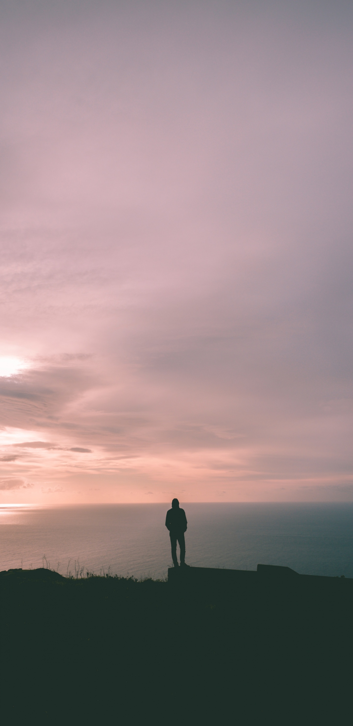 Silhouette of Person Standing on Hill During Sunset. Wallpaper in 1440x2960 Resolution