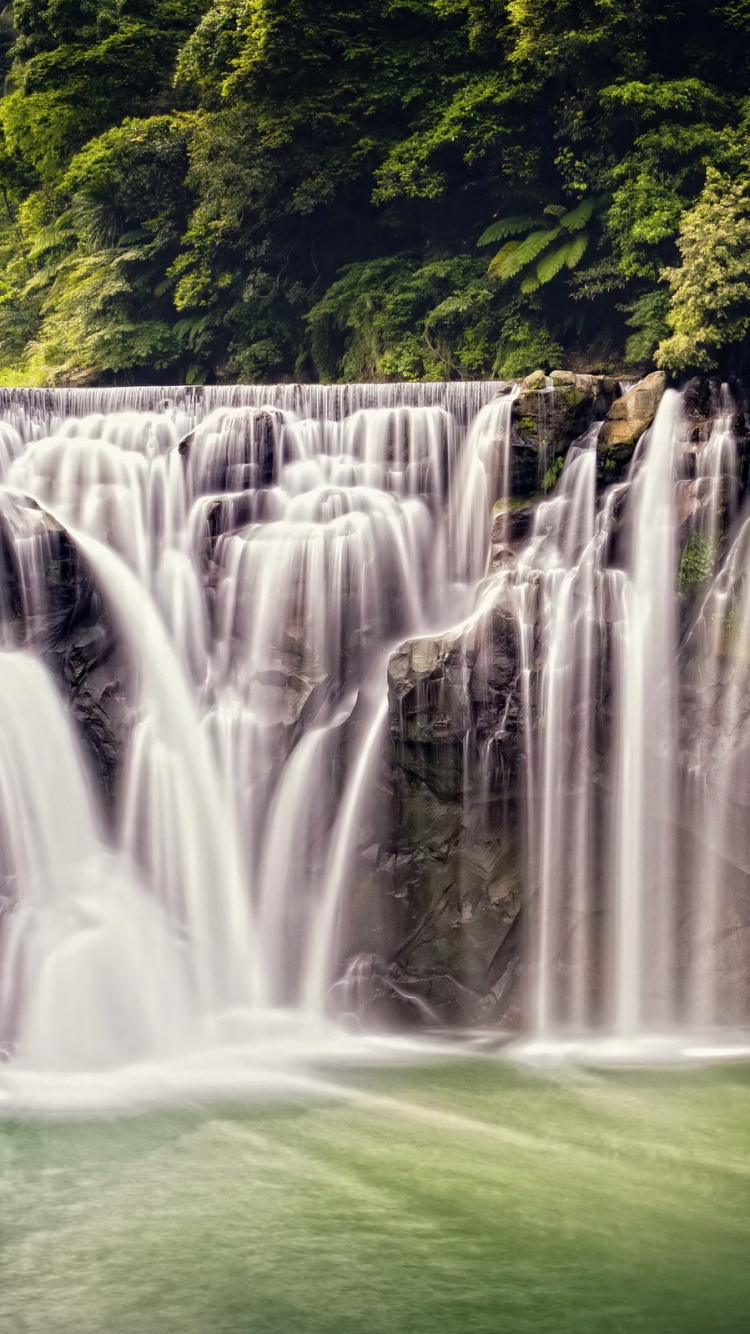 Cascades au Milieu Des Arbres Verts. Wallpaper in 750x1334 Resolution