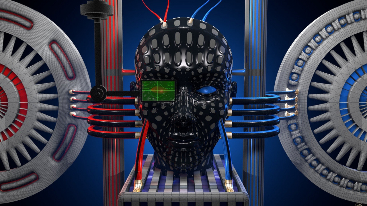 Black Skull With Blue and Red Light. Wallpaper in 1280x720 Resolution