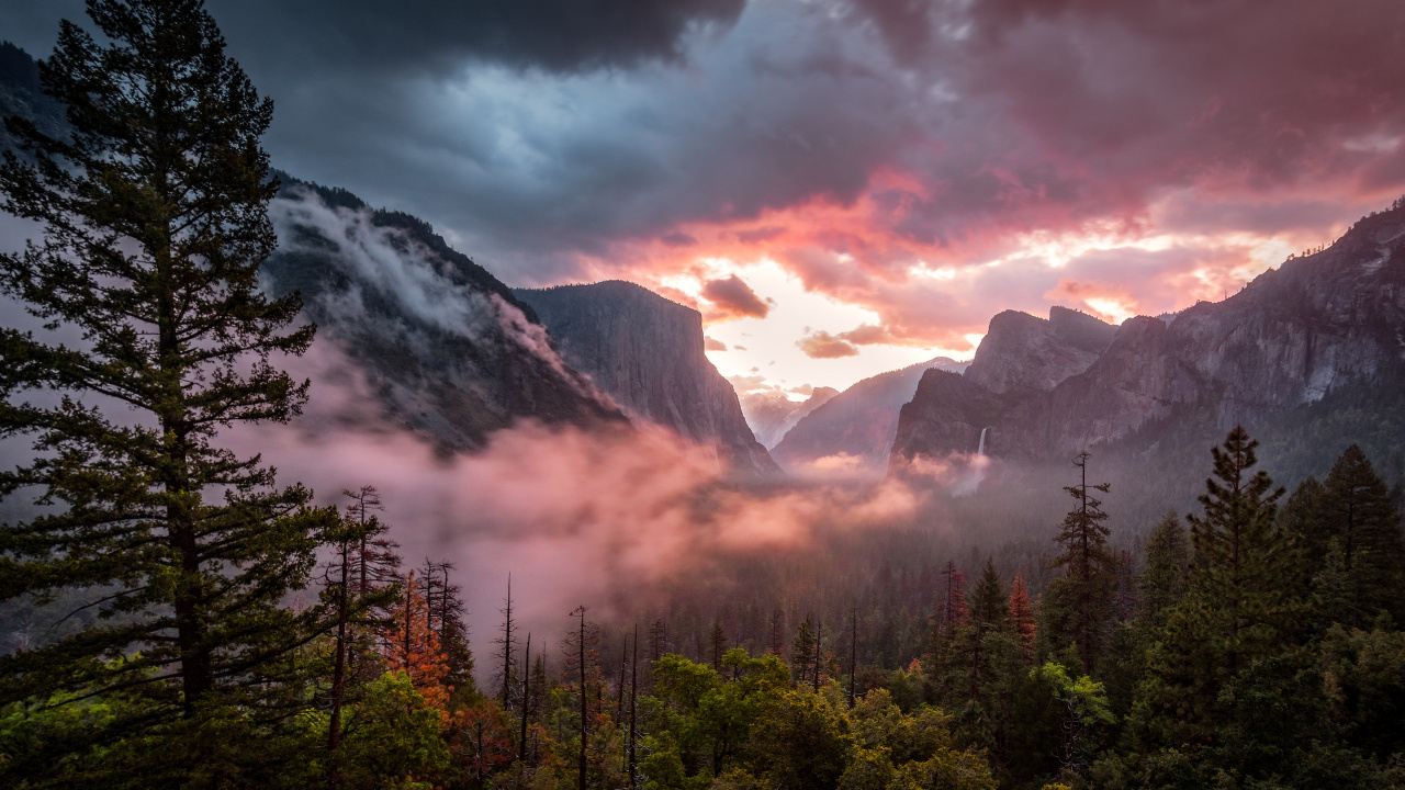 Yosemite Valley, El Capitan, Cloud, Atmosphäre, Afterglow. Wallpaper in 1280x720 Resolution