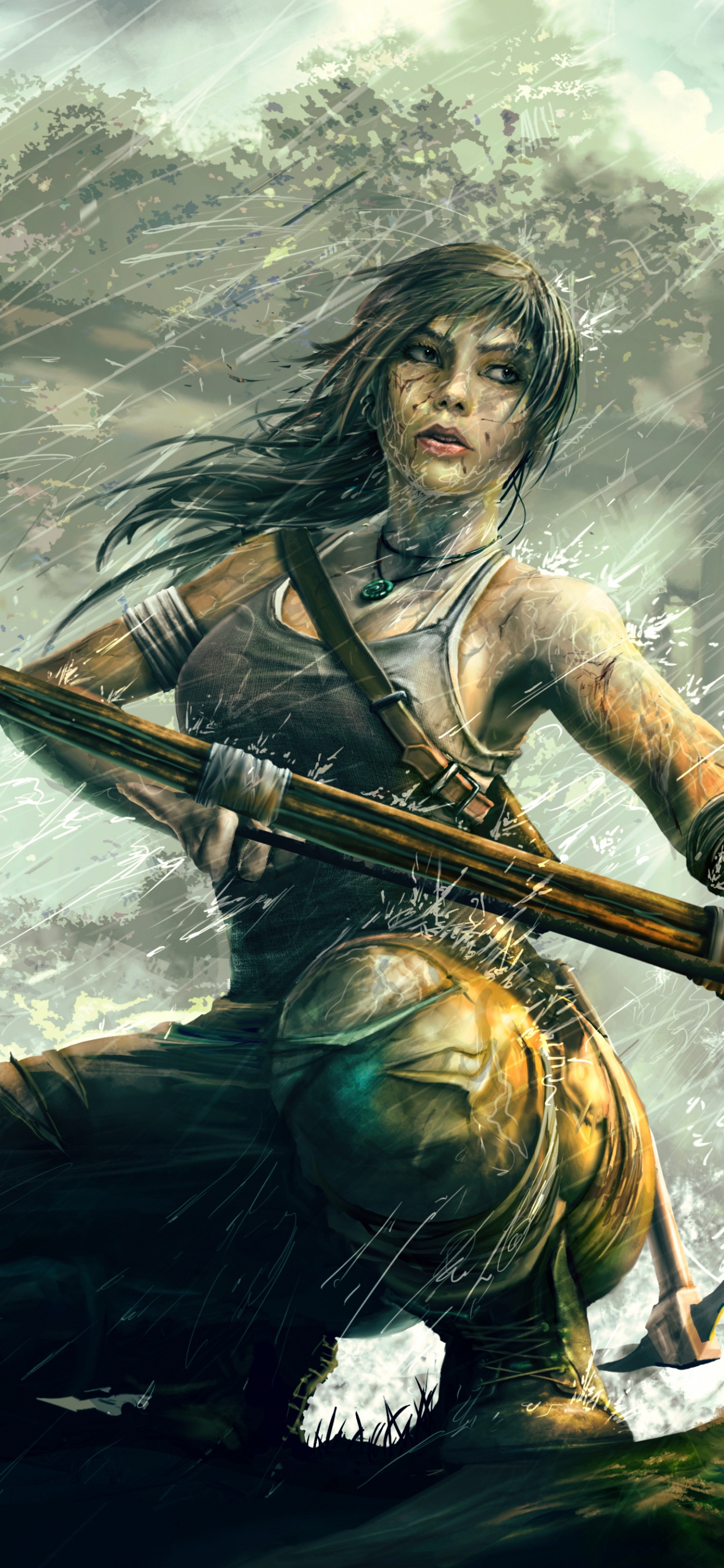 Frau in Braunem Langarmhemd Mit Schwert. Wallpaper in 1242x2688 Resolution