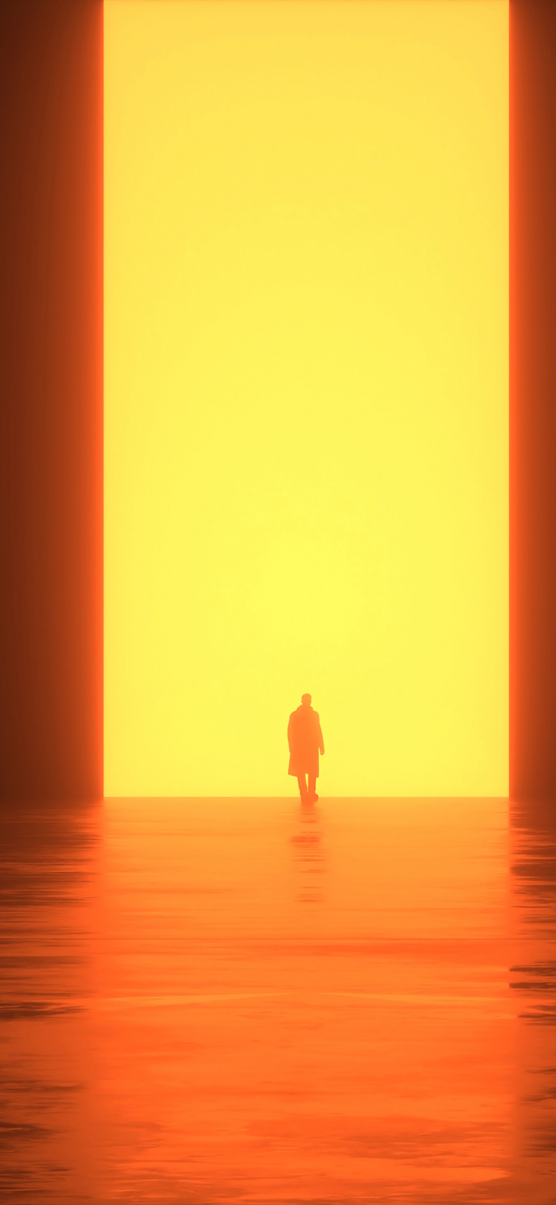 Silhouette de Personne Debout Sur L'eau Pendant le Coucher du Soleil. Wallpaper in 1125x2436 Resolution