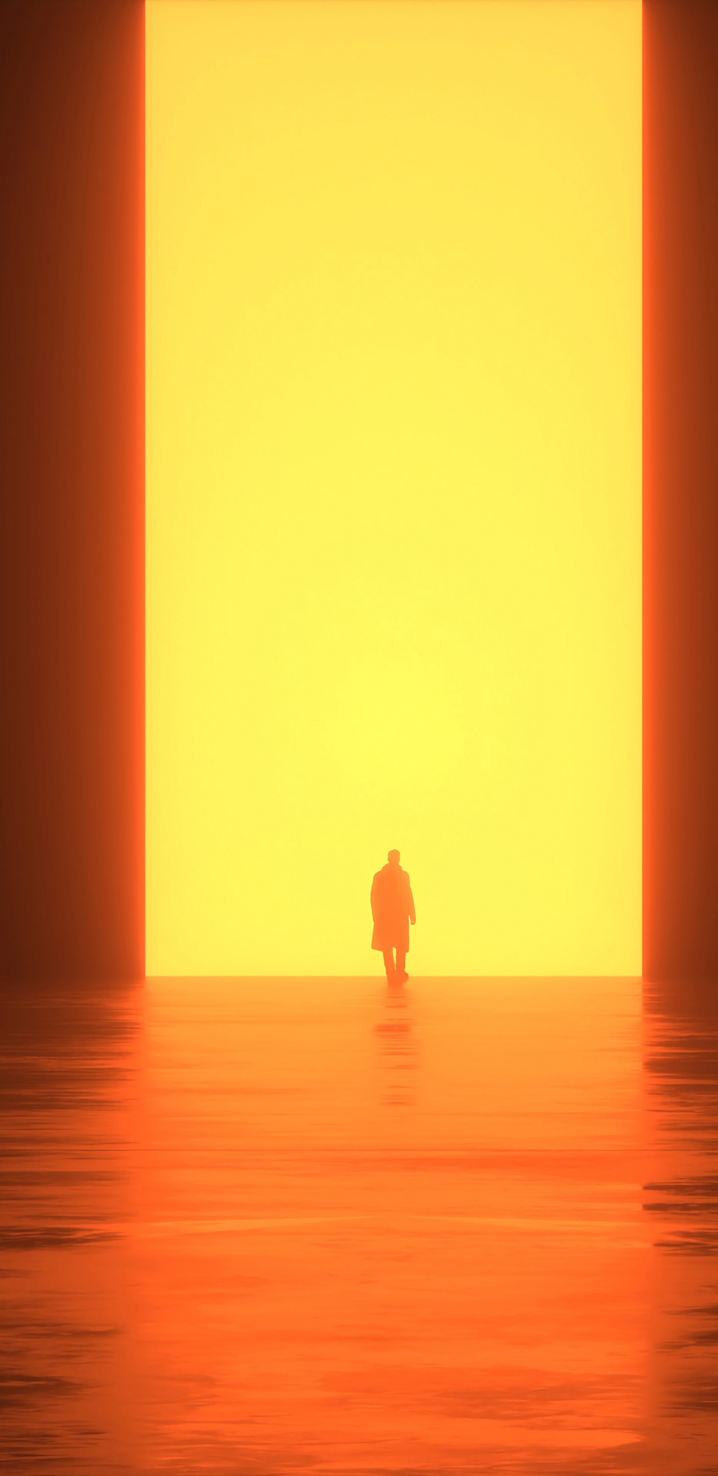 Silhouette de Personne Debout Sur L'eau Pendant le Coucher du Soleil. Wallpaper in 1440x2960 Resolution