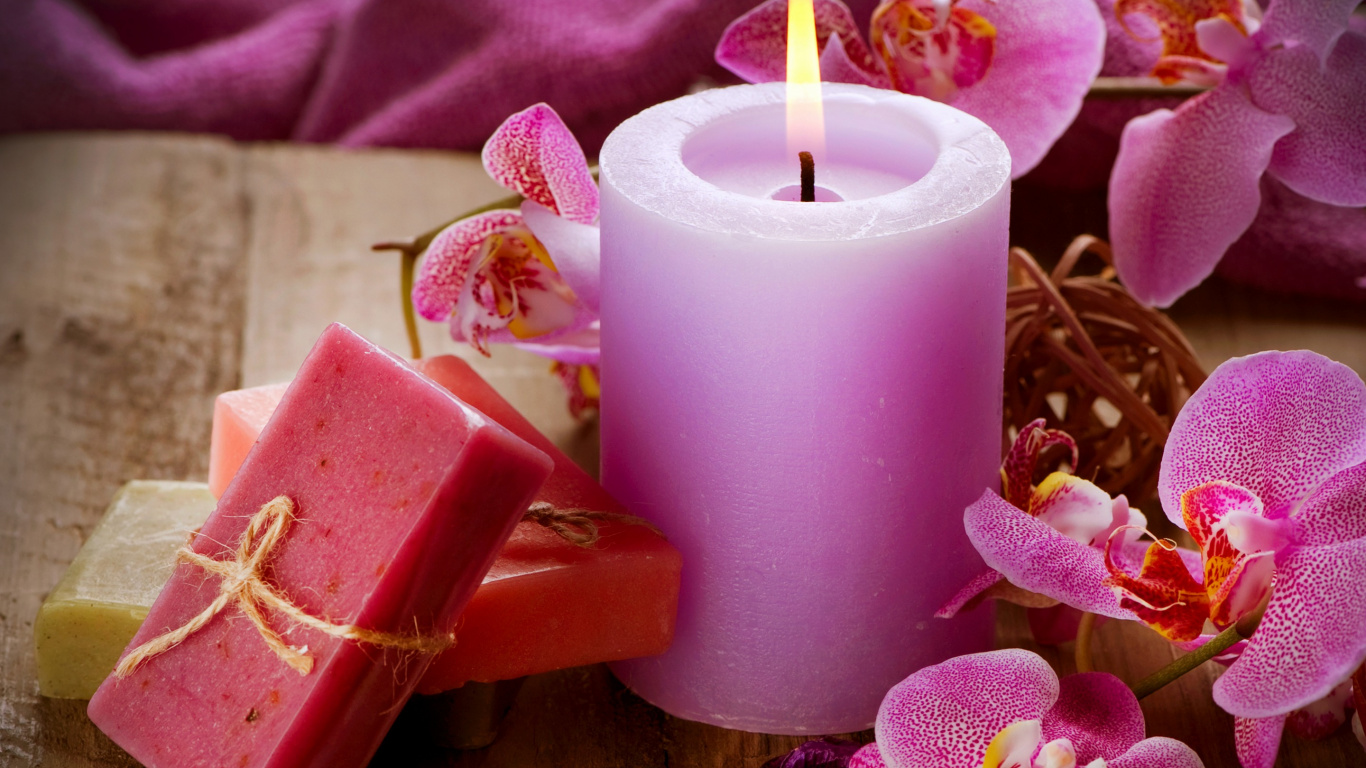 Candle, Pink, Lighting, Purple, Violet. Wallpaper in 1366x768 Resolution