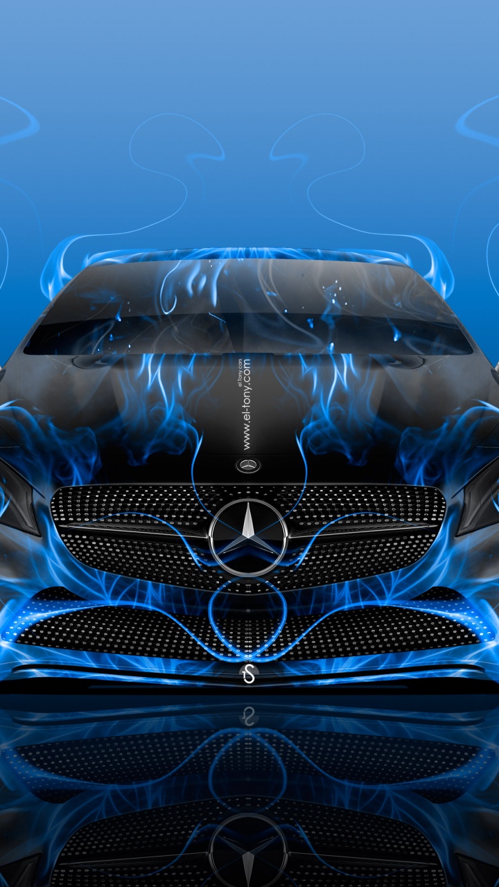 Coche Bmw Azul Con Luces Azules. Wallpaper in 720x1280 Resolution