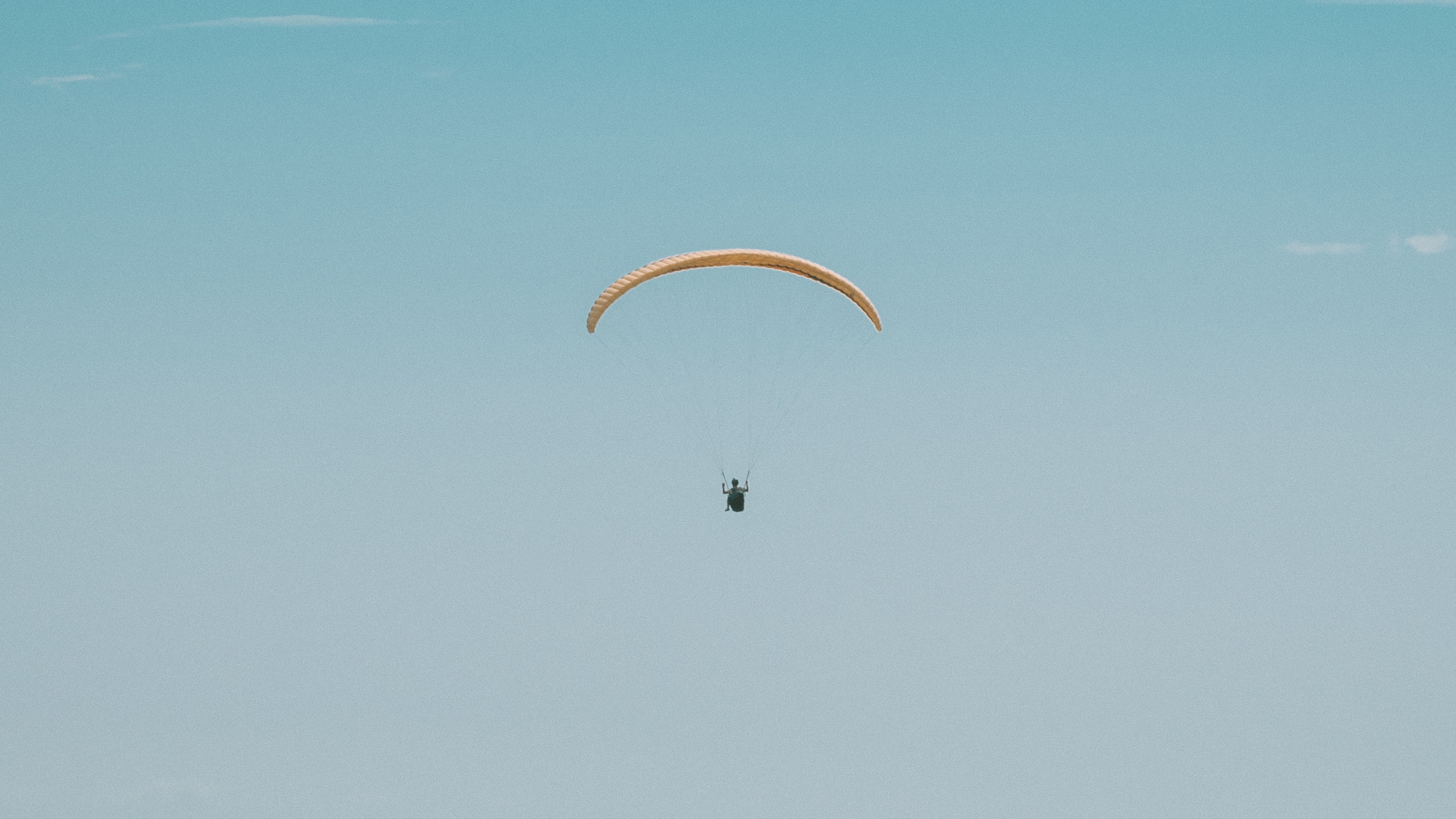 Persona en Paracaídas Bajo un Cielo Azul Durante el Día.. Wallpaper in 2560x1440 Resolution
