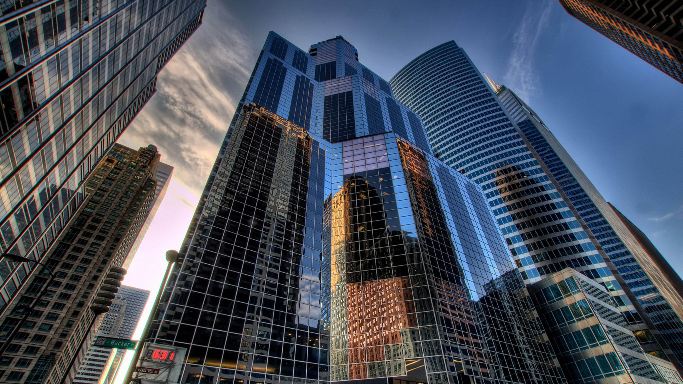 Blue and Brown Glass Building. Wallpaper in 1366x768 Resolution