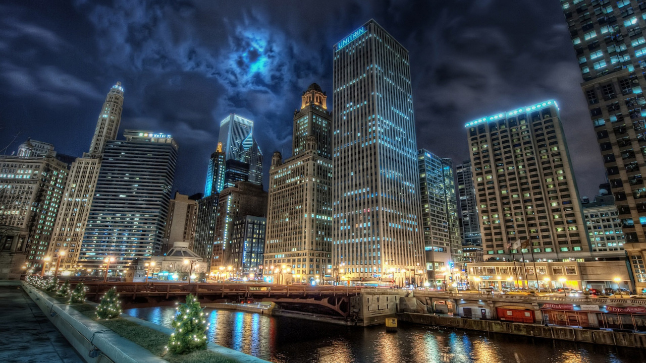 Skyline Der Stadt Bei Nacht Night. Wallpaper in 1280x720 Resolution