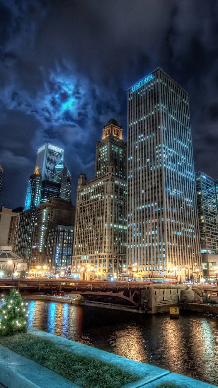 Skyline Der Stadt Bei Nacht Night. Wallpaper in 720x1280 Resolution