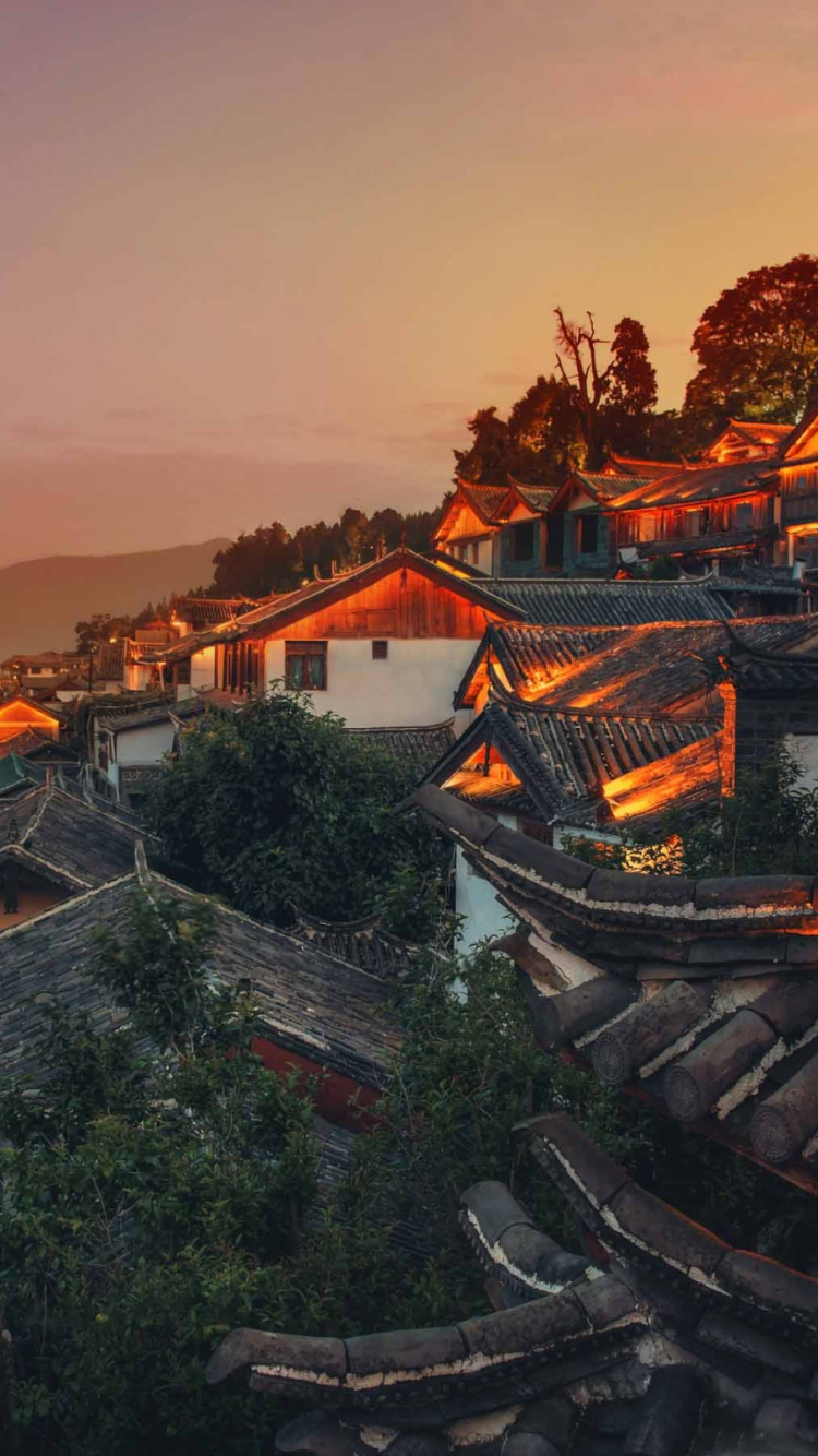 晚上, 城市, 旧城区的江, 天空, 黎明 壁纸 750x1334 允许