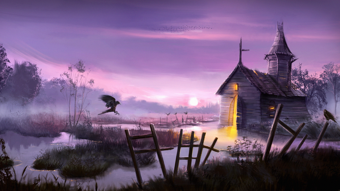 Brown Wooden House on Green Grass Field During Sunset. Wallpaper in 1366x768 Resolution