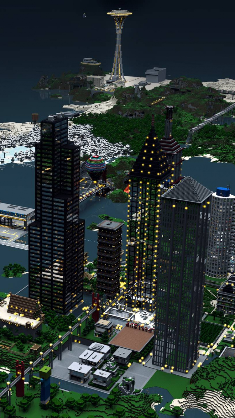 Minecraft, Architektur, Baum, Städtebau, Metropole. Wallpaper in 750x1334 Resolution